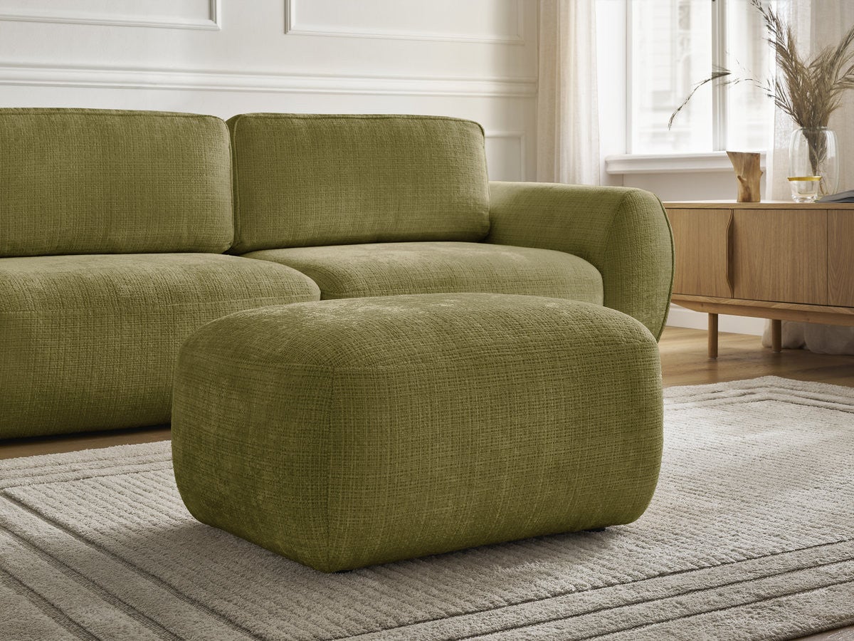 BOBOCHIC Canapé droit convertible 3 places DENISE tissu texturé avec pouf Vert - 8