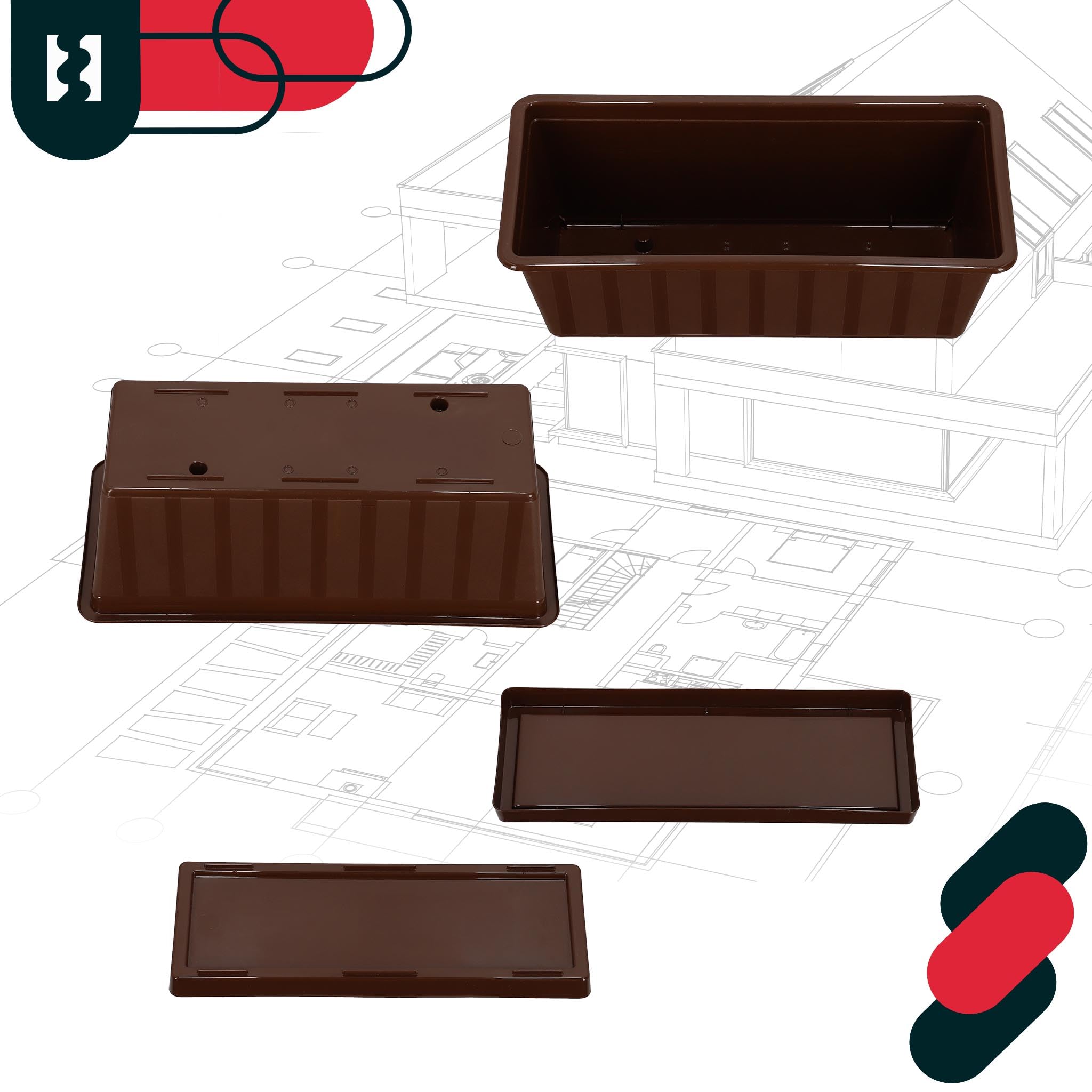 Doniczka - Skrzynka Balkonowa - 40 x 18 x 14 cm - Skrzynia na Balustradę Balkon - Donica z Podstawką - Brąz KOTARBAU - 6