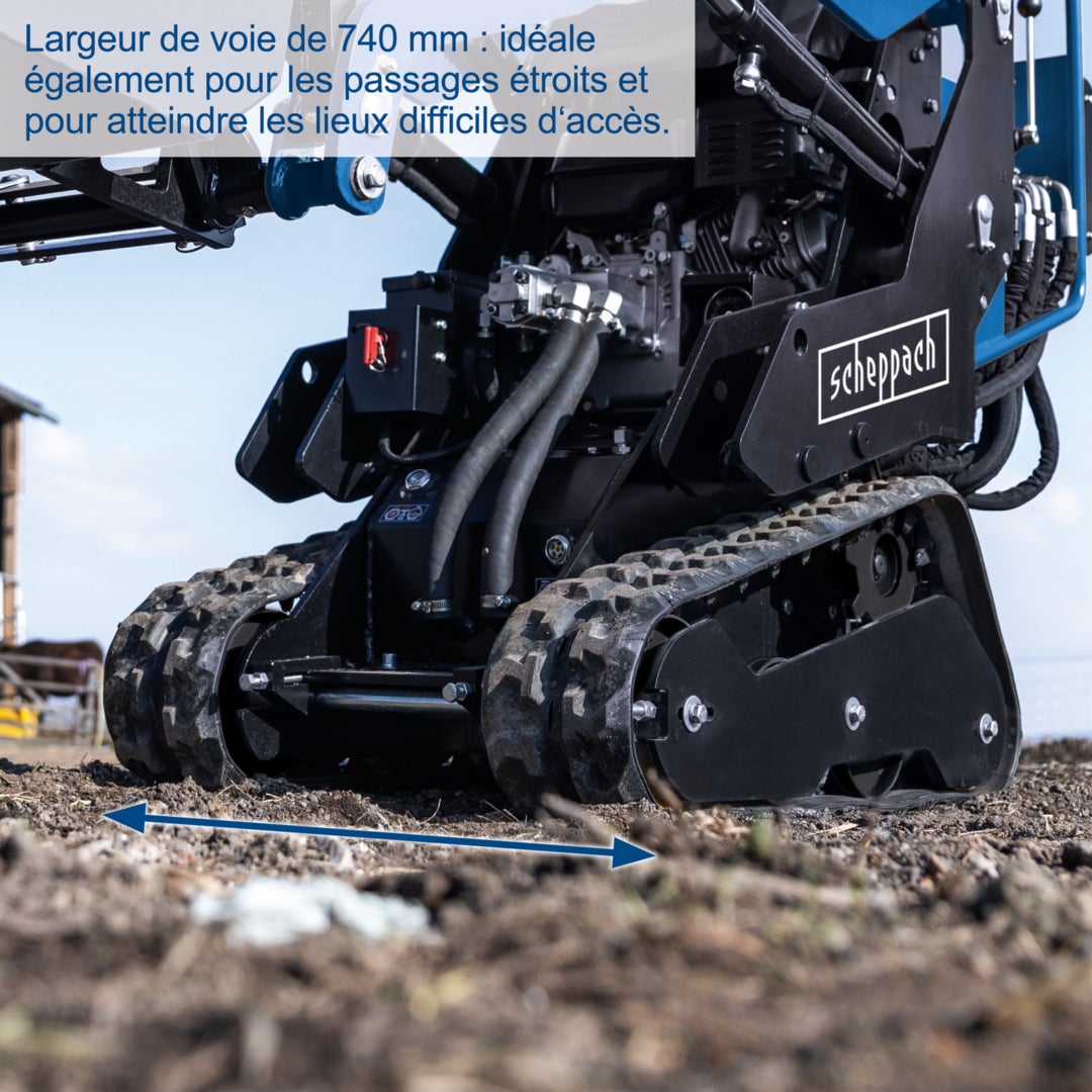 Scheppach Chargeur compact thermique MKL730 - moteur 4 temps 8,5CV - 306 cm³ - charge max. 200 kg - largeur 740 mm - pelle de chargement 80L - 3