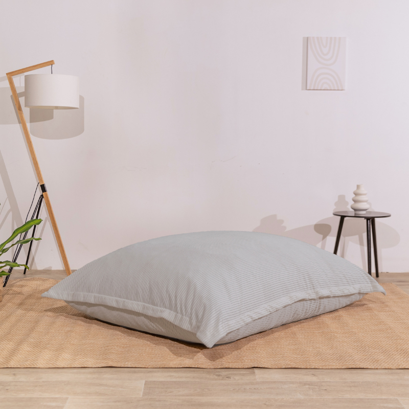 Pouf velours côtelé déhoussable BANANAIR 180 x 140 cm gris clair - 5