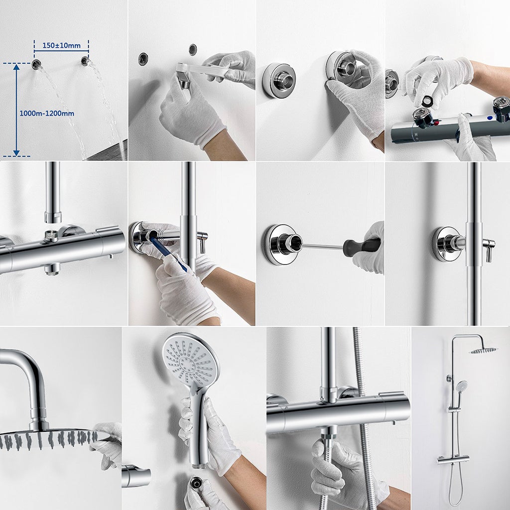 AICA Colonna doccia con miscelatore termostatico, rubinetto doccia cilindro 28x4cm, soffione doccia rotondo 25x25cm in acciaio inox cromato - 6