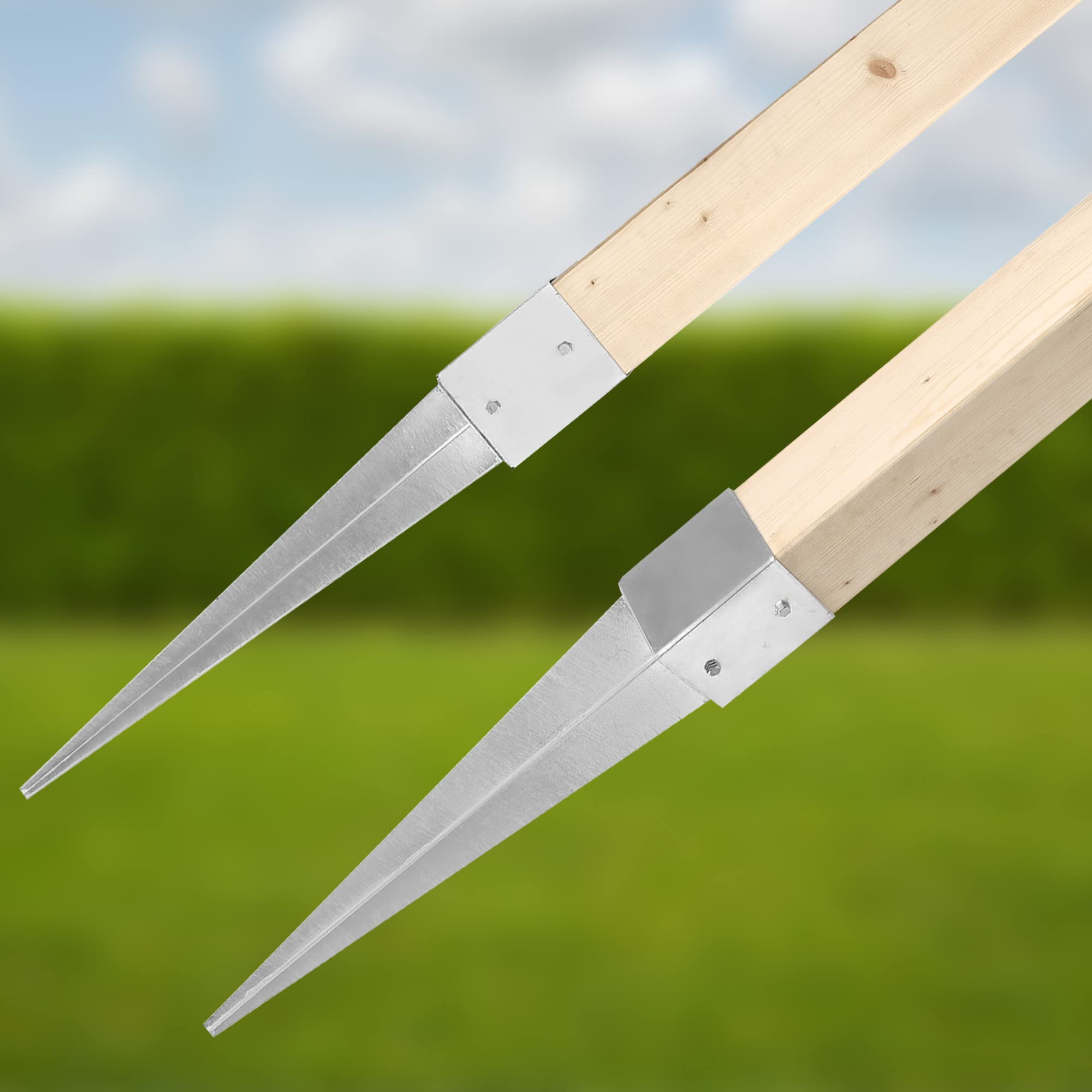 Lot de 4 Support de Poteau Bois - Acier Galvanisé - 75 cm - Argent - 91 x 91 mm - Support Poteau à Enfoncer - pour Clôture et Pavillon KOTARBAU - 8