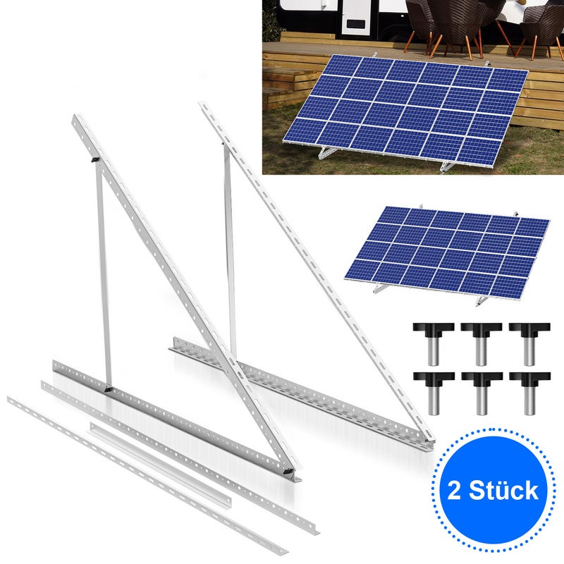 CNCYEAH 2 Supporti Per Pannello Solare In Alluminio 104 Cm, Angolo Regolabile 0-90°, Per Tetto Piano, Camper, Barca, Con Kit Di Montaggio E Fissaggi Inox