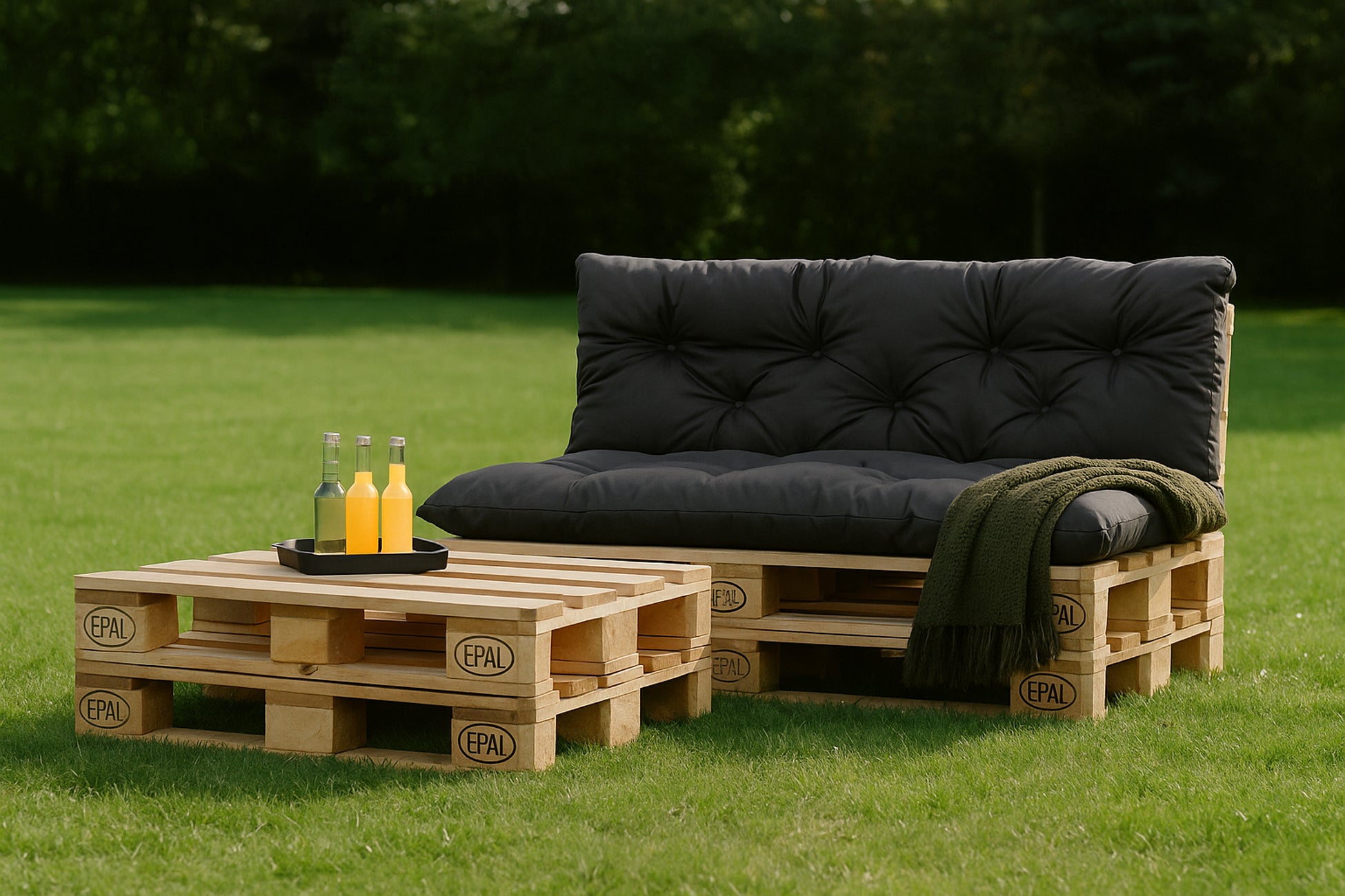 Set Coussins palettes, Assise 120 x 50 et Dossier 120 x 40cm Anthracite, coussins canapé / coussin pour palette in / extérieur, SETGARDEN - 4