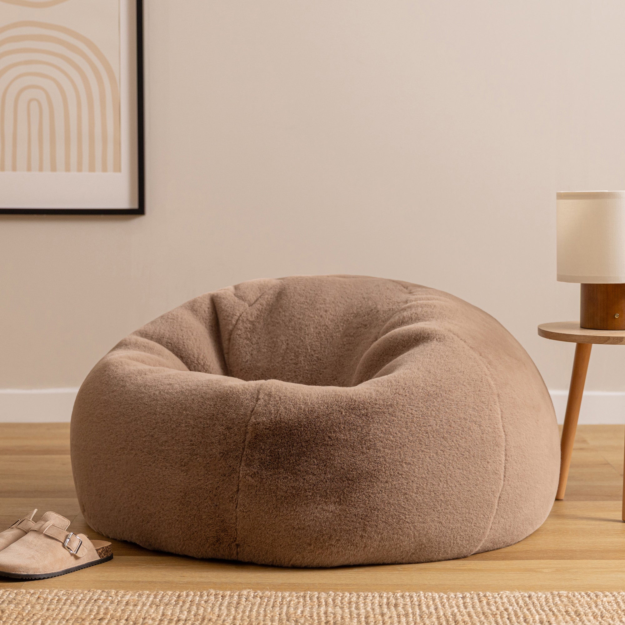 Pouf classique Icon en imitation fourrure luxueuse de lapin, brun moka, salon, chambre, 85x85cm, Made in Allemagne, Oeko-Tex® - 2
