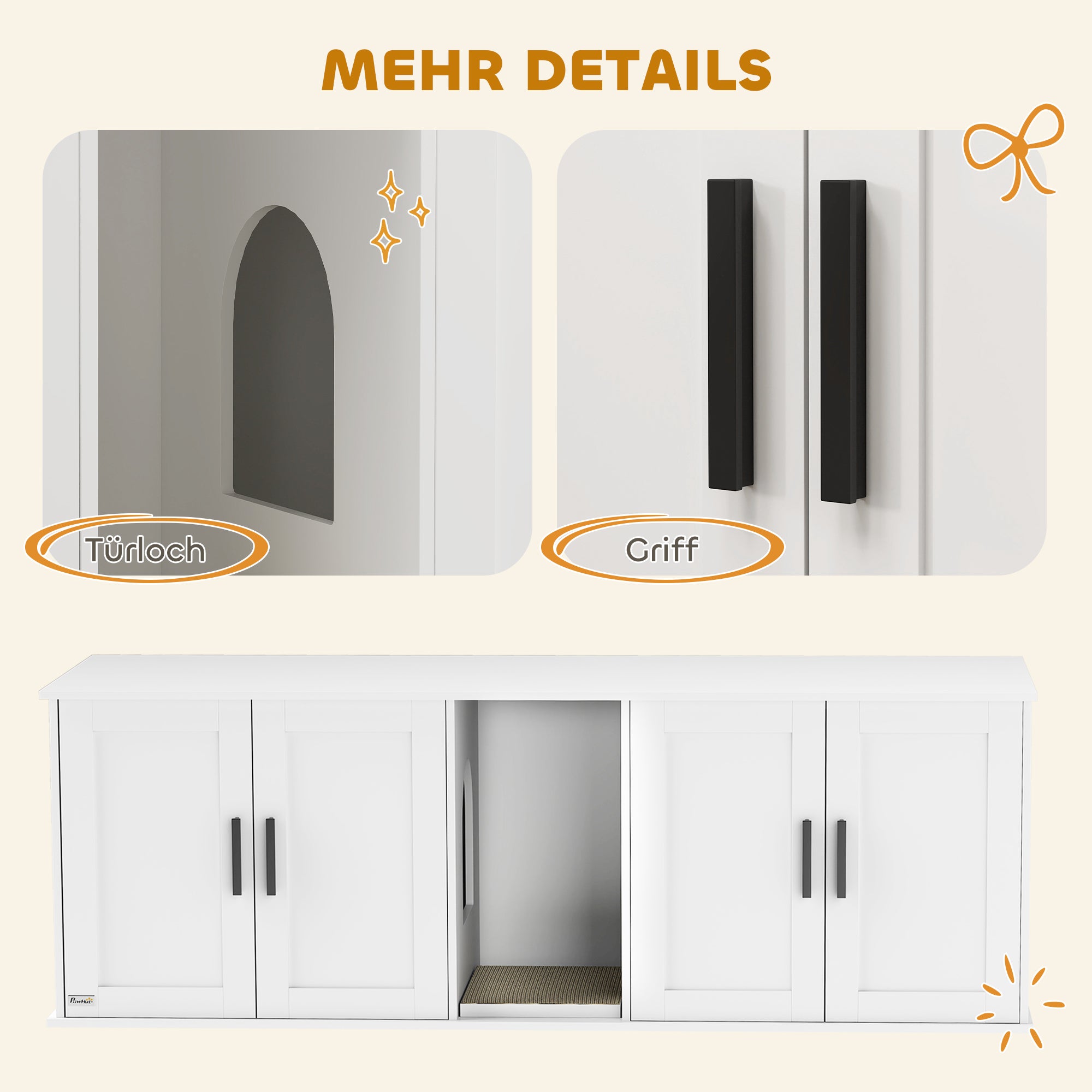 Mobiletto per lettiera per gatti, cuccia per gatti con porta e divisorio, per gatti di grandi dimensioni, 145 x 49 x 51 cm, bianco - 9