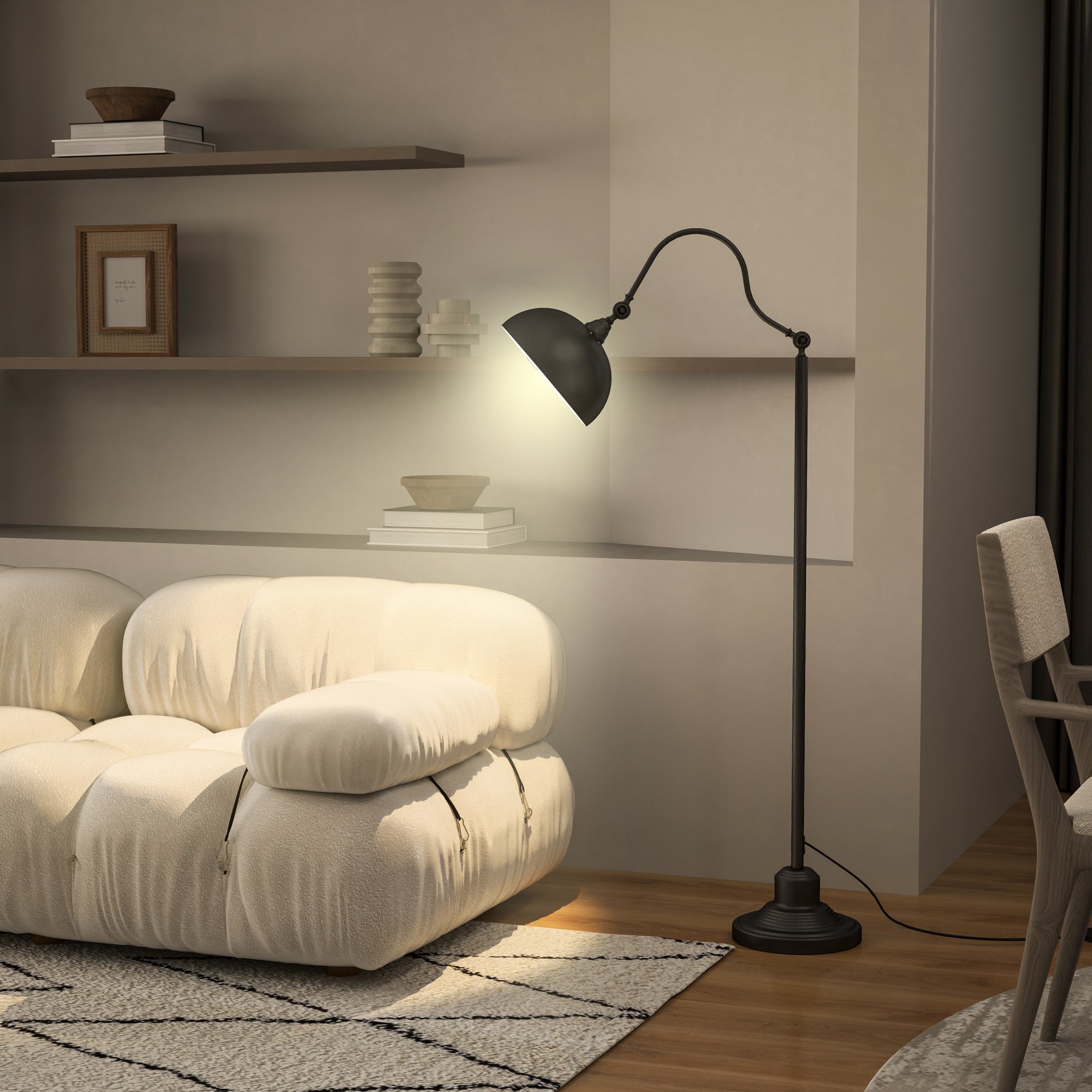 Lampadaire, douille E27, abat-jour réglable, 40 W, lampe arquée au design vintage, Noir - 3