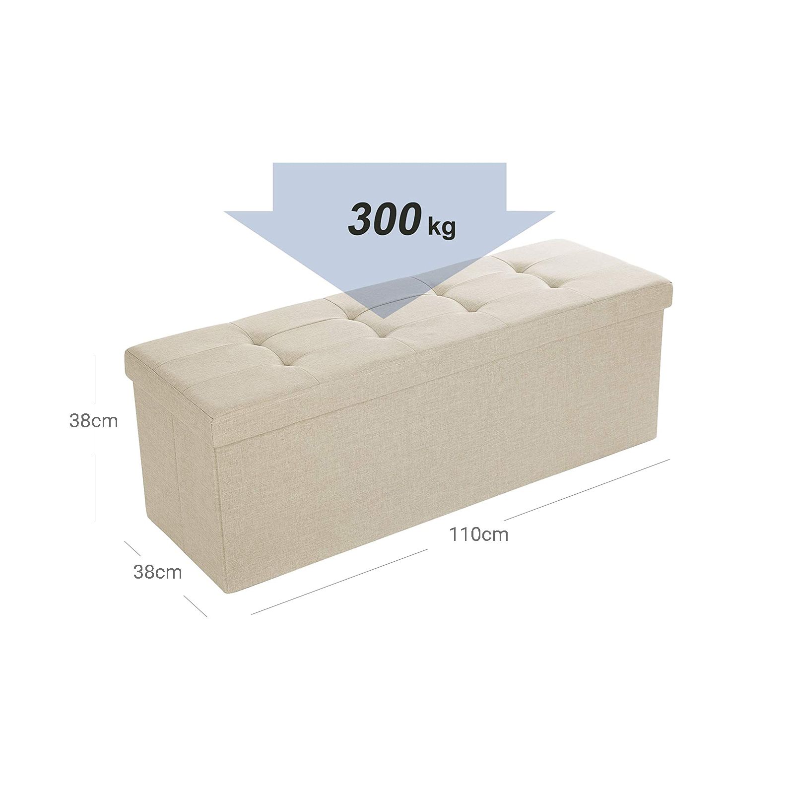 Banc de Rangement Pliable de 110 cm, Coffre de Rangement, Tabouret Repose-Pieds, Pouf de Chambre, Beige - 7