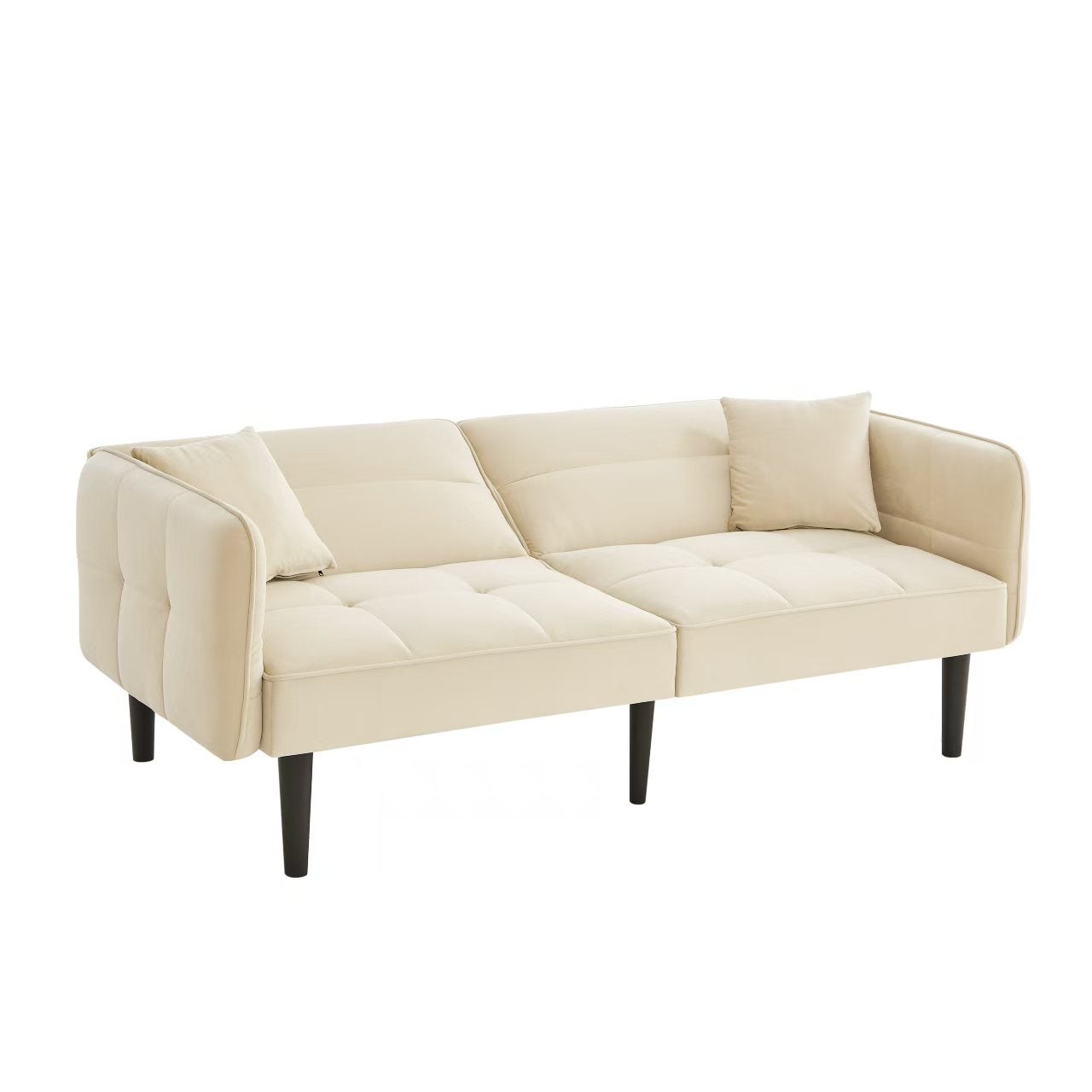 Divano 2 Posti Clic-Clac 176x78x76 cm, Braccioli, Piedi Legno, Schiuma e Velluto, Beige - 3