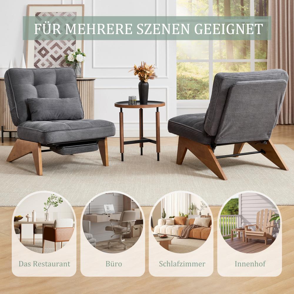 Fauteuil relax moderne en velours côtelé réglable avec repose-pieds, coussin lombaire et pieds en bois massif - 8