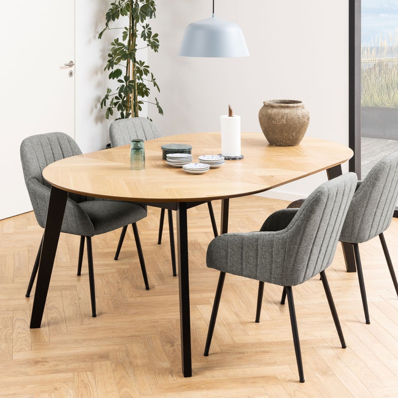 Georgetown stół do jadalni Ø120/198 cm zawiera 2 dodatkowe blaty, kość śledziowa, dąb dekor.