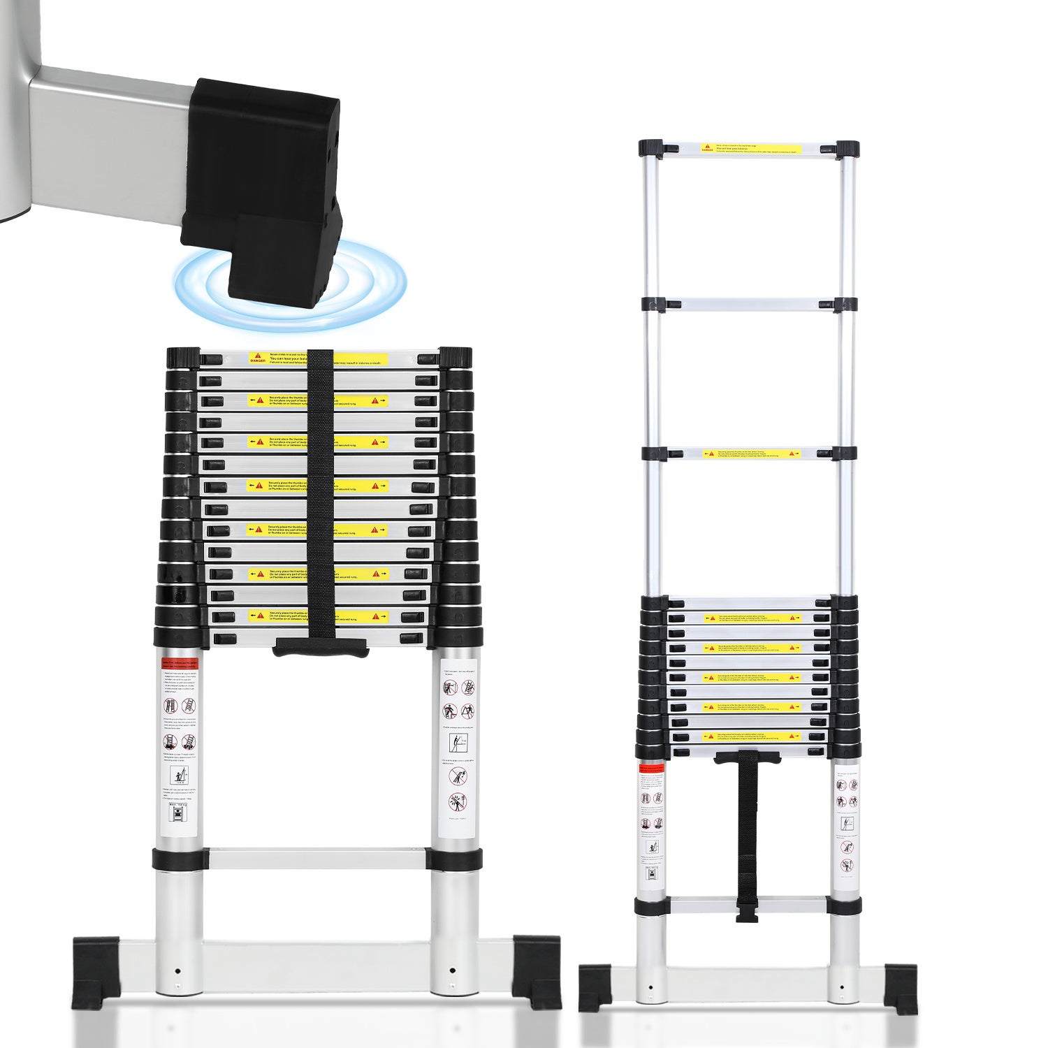 Échelle télescopique en aluminium 4,4M avec stabilisateur, extensible ...