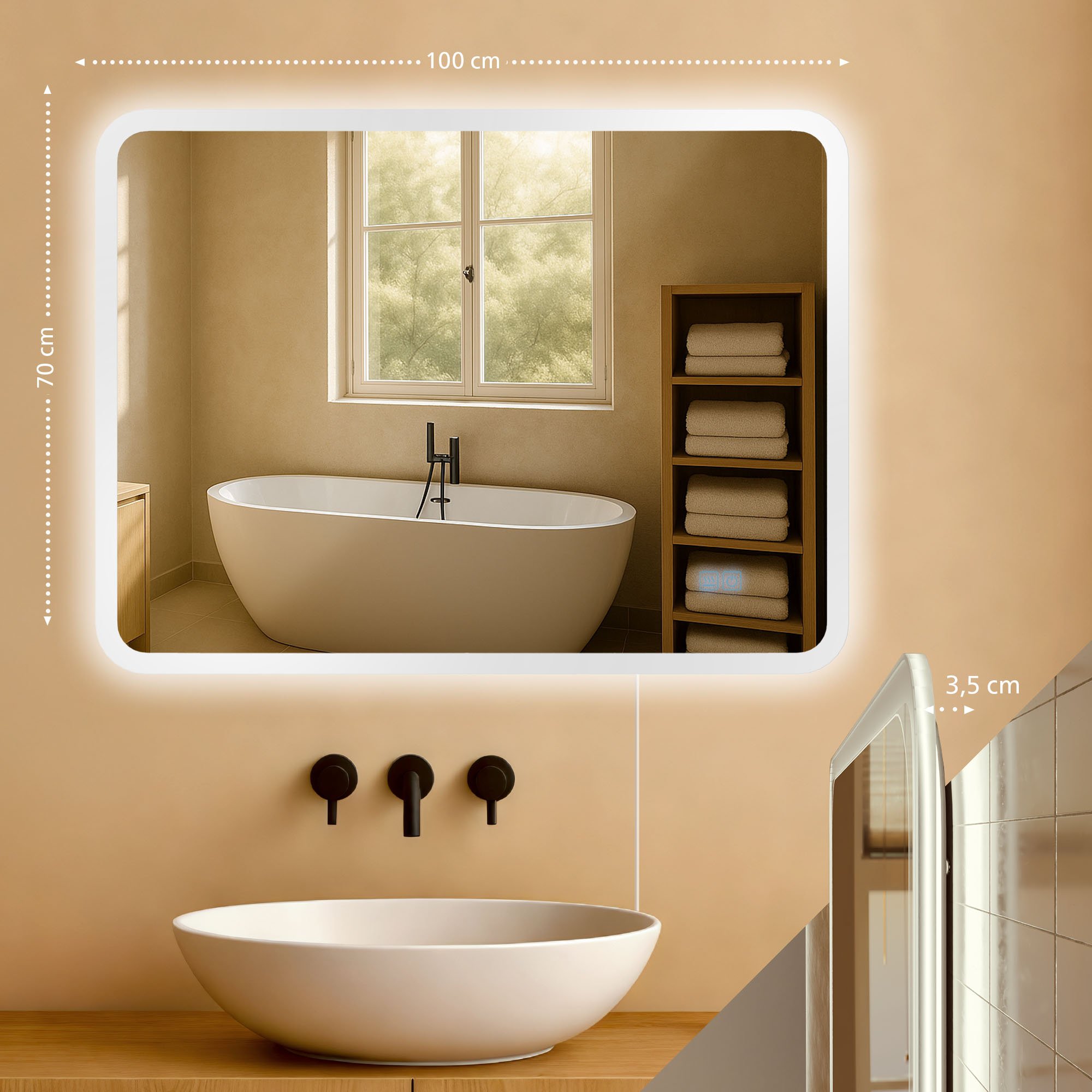 Miroir Mural 100x70 avec LED Dimmable et Fonction Anti-buée - 2