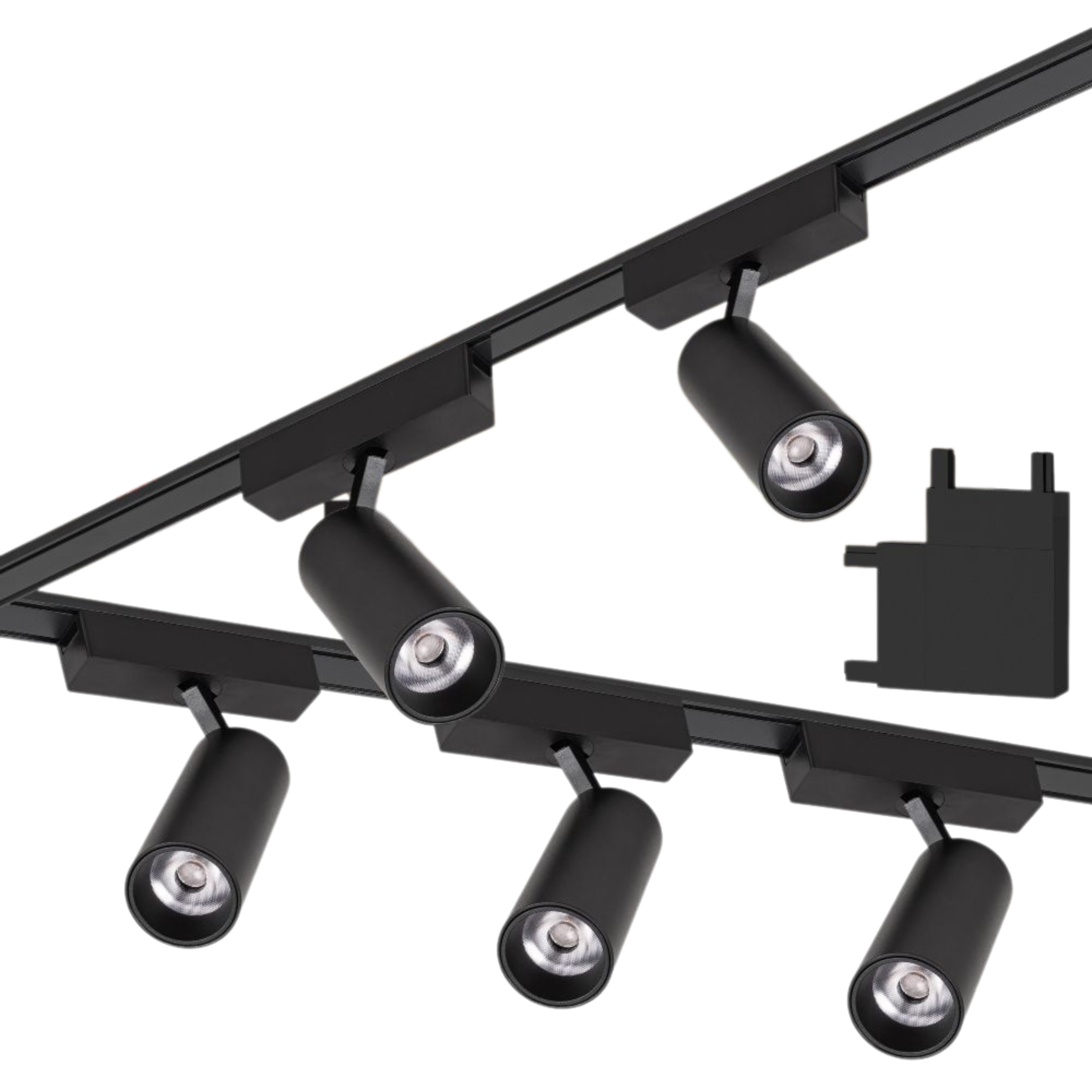 Zestaw oświetlenia szynowego LED Czarny RUCHOMY system magnetyczny 2 x szyna 1m + 5 reflektorów + łącznik kątowy LEDHOFF