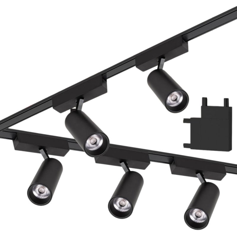 Zestaw oświetlenia szynowego LED Czarny RUCHOMY system magnetyczny 2 x szyna 1m + 5 reflektorów + łącznik kątowy LEDHOFF