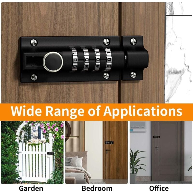 Verrou de Porte à Code, Serrure à Code, Imperméable Verrou à Combinaison à 4 Chiffres,Cadenas à combinaison - 4