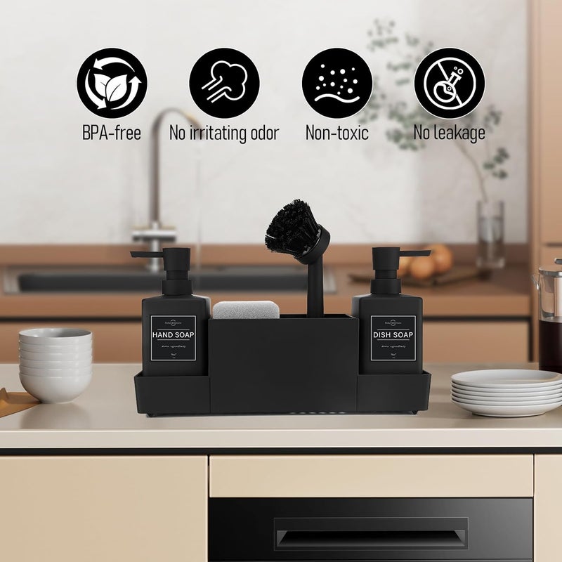 Dozownik do mydła kuchennego z uchwytem na gąbkę do zlewu, dozownik płynu do mycia naczyń, dozownik płynu do mycia naczyń 4 w 1, odpowiedni do zlewu