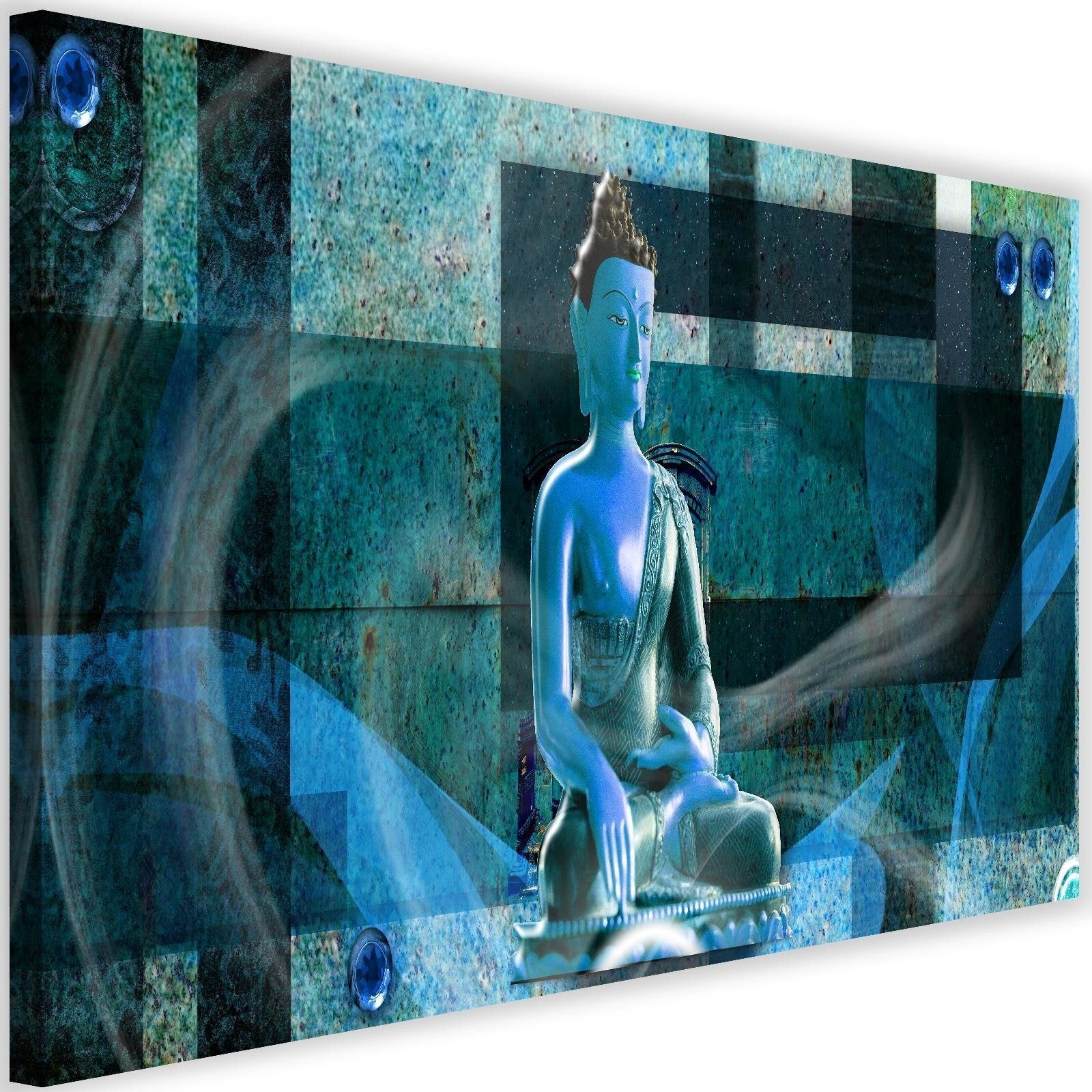 Obraz na płótnie, Budda na geometrycznym tle - niebieski 120x80