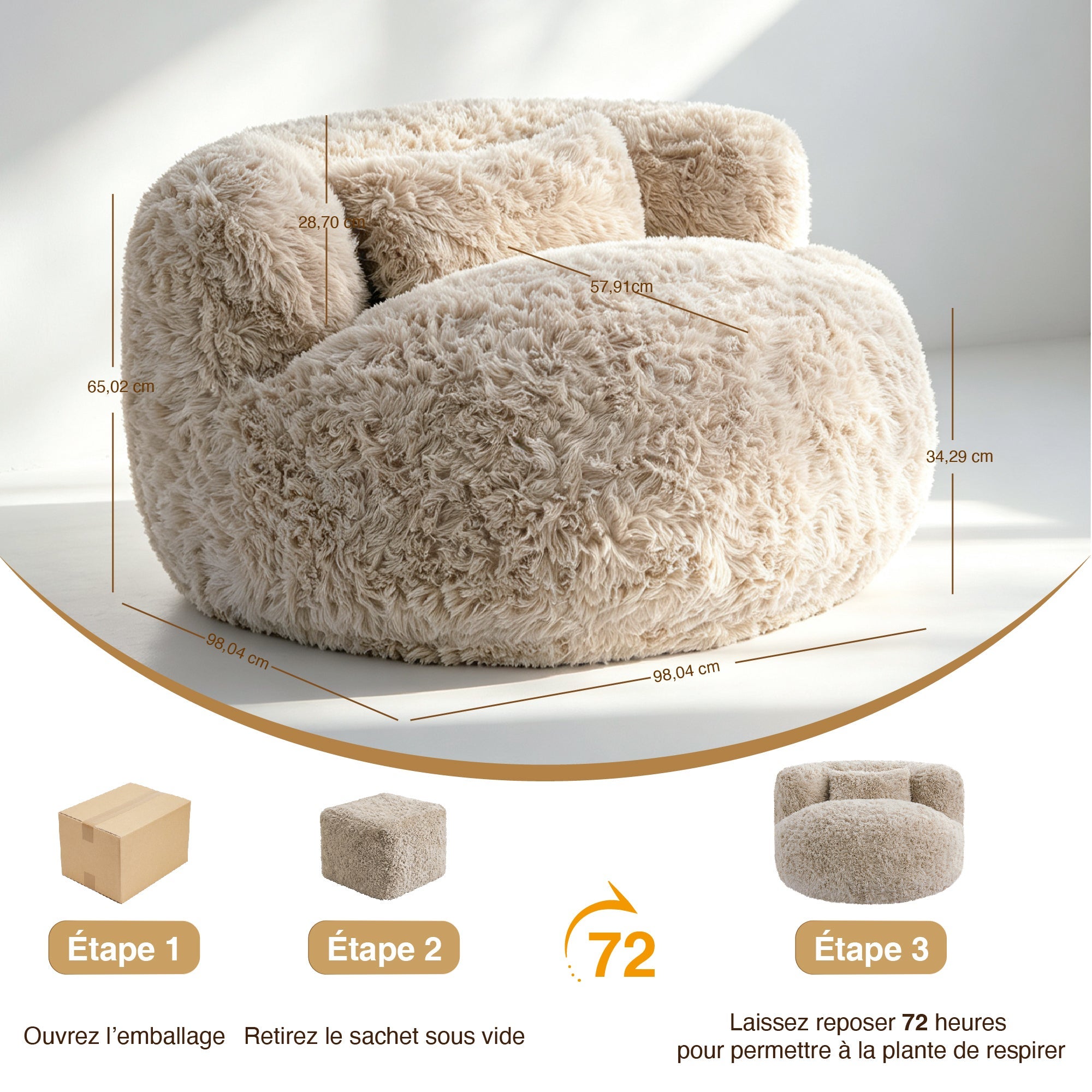 Fauteuil pouf 1 place, pouf compressé, Avec oreiller, mousse haute densité, kaki - 4