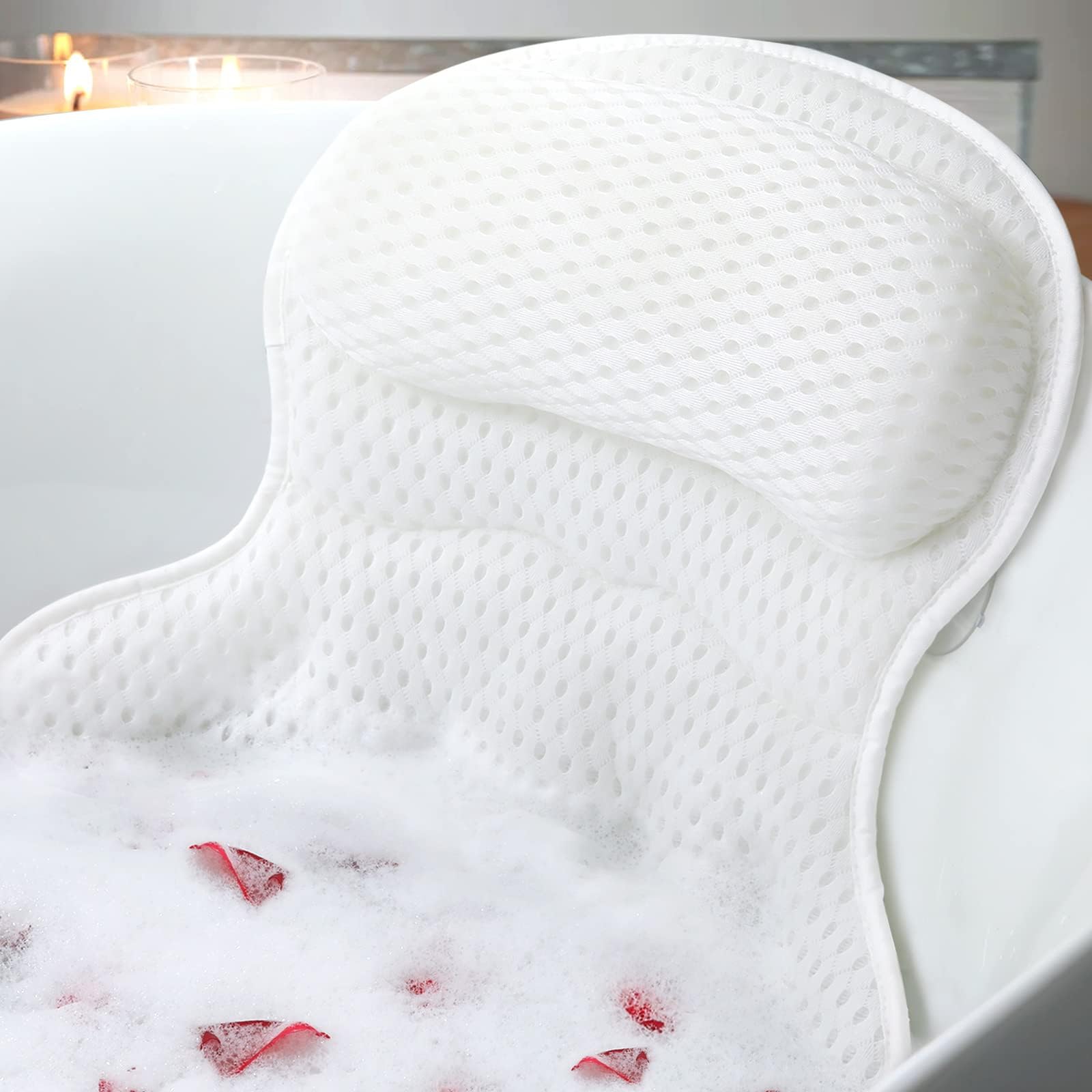 Oreiller De Bain Avec Ventouses - Soutien Cou Et Dos - Imperméable PVC - Blanc - 31x21 Cm - Pour Baignoire Et Détente