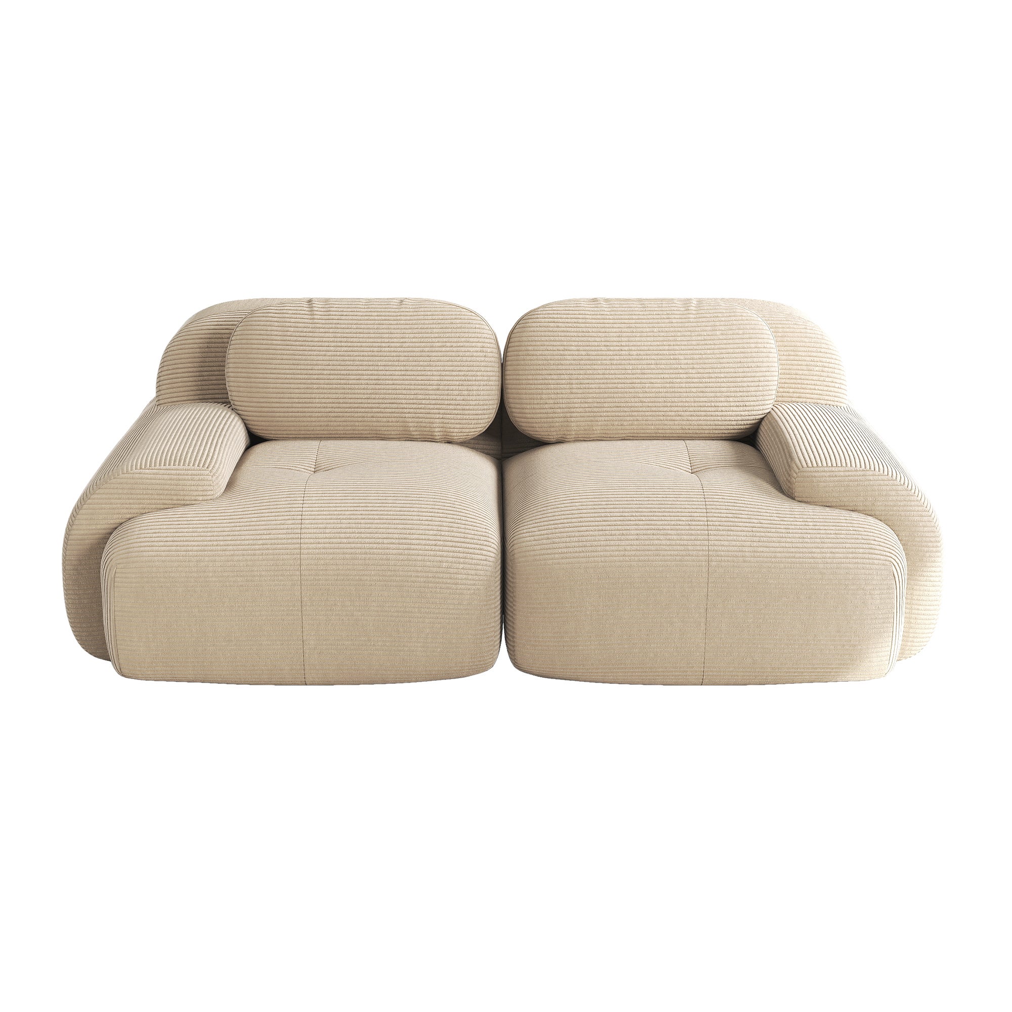 Canapé modulaire d'angle sans cadre avec accoudoirs incurvés et base antidérapante en velours côtelé beige - OKMYHOME - 9