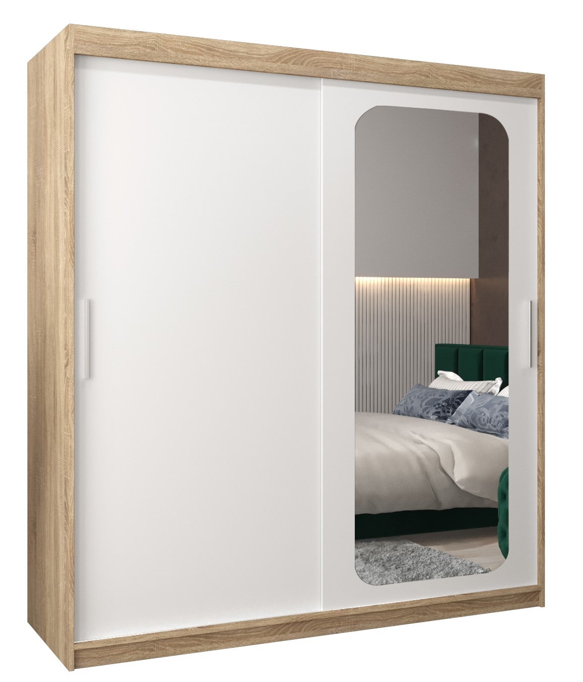 Szafa przesuwna garderoba PROMO T2 180 x 62 x 200 cm Sonoma + Biały - Abiks Meble