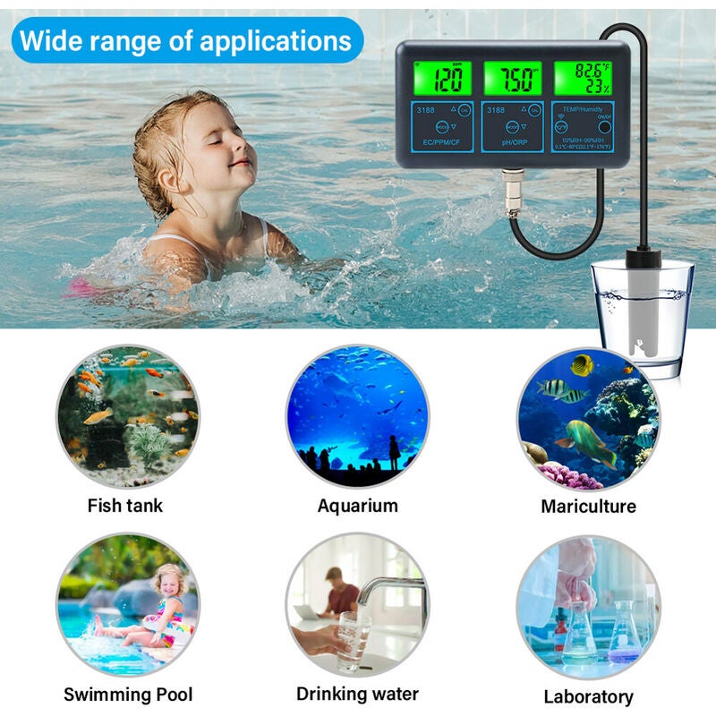 WiFi 7in1 de qualité de l'eau d'eau multi-paramètres numérique PH, ORP, EC, PPM, CF, Humidité, Température de surveillance pour eau potable - 5