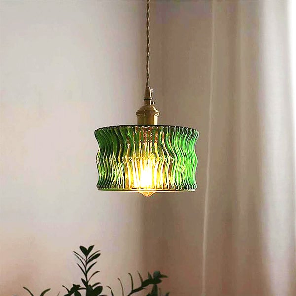 Lampa wisząca w stylu vintage – klosz ze szkła falistego Ø16 cm – nowoczesny styl nordycki – do przedpokoju (E27, regulowany 1,5 m, bez żarówki) - 3