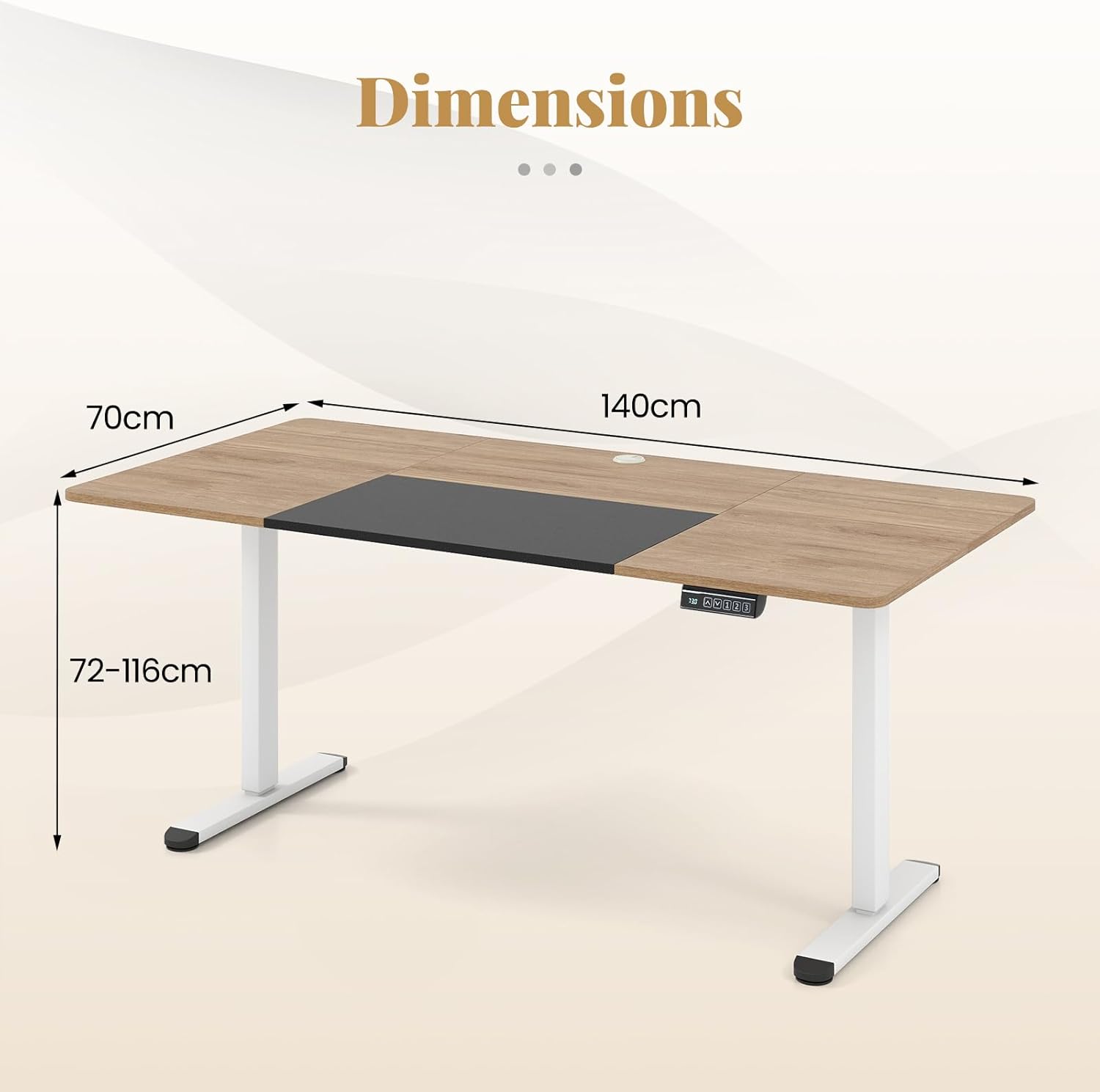Bureau Electrique Réglable en Hauteur 140 x 70 cm, Table Assis Debout, Fonction Mémoire, Naturel Foncé - 3