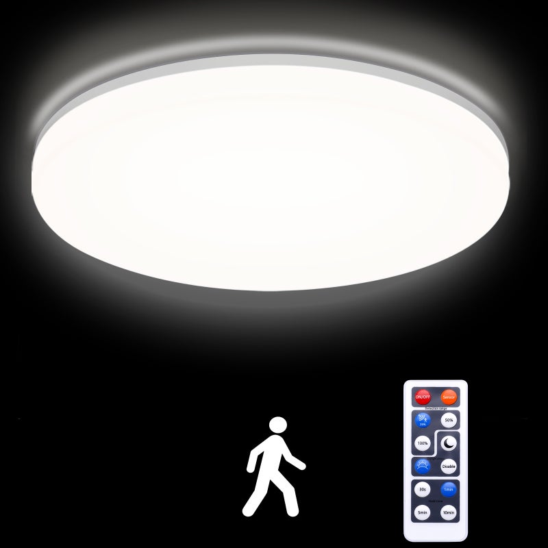 LOVHAUS Sufitowa LED z Czujnikiem Ruchu 18W, 4000K, Lampa z Detektorem Ruchu i Pilotem IP54 do Schodów, Piwnicy, Garażu, Wiaty, 22 cm