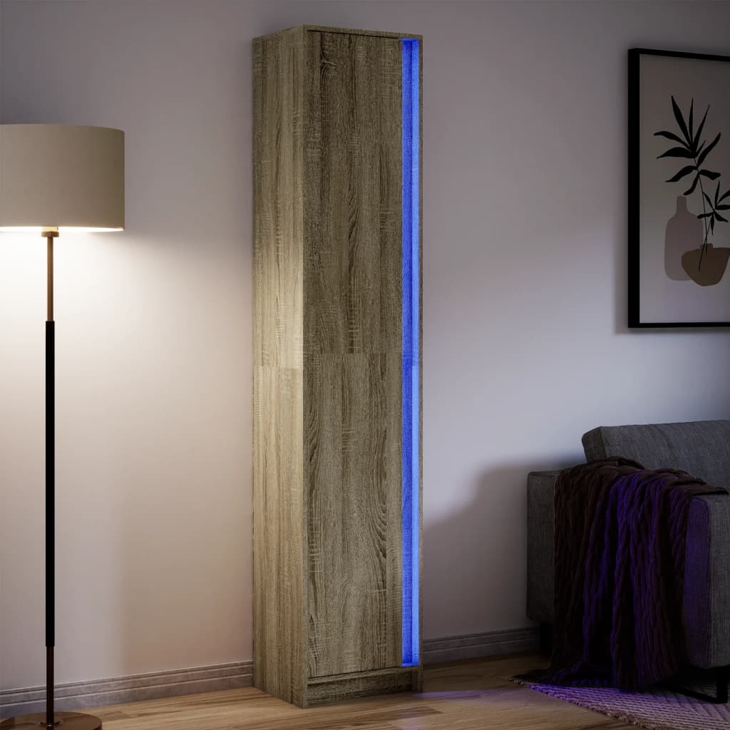Comodino sospeso con luci LED rovere sonoma