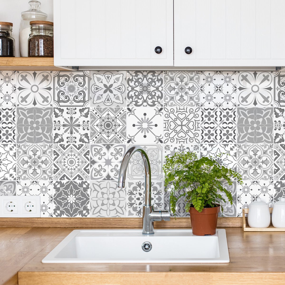 24 adesivi piastrelle di cemento sfumature di grigio Gythio - Sticker adesivo - adesivi murali - 24stickers10x10cm - 6