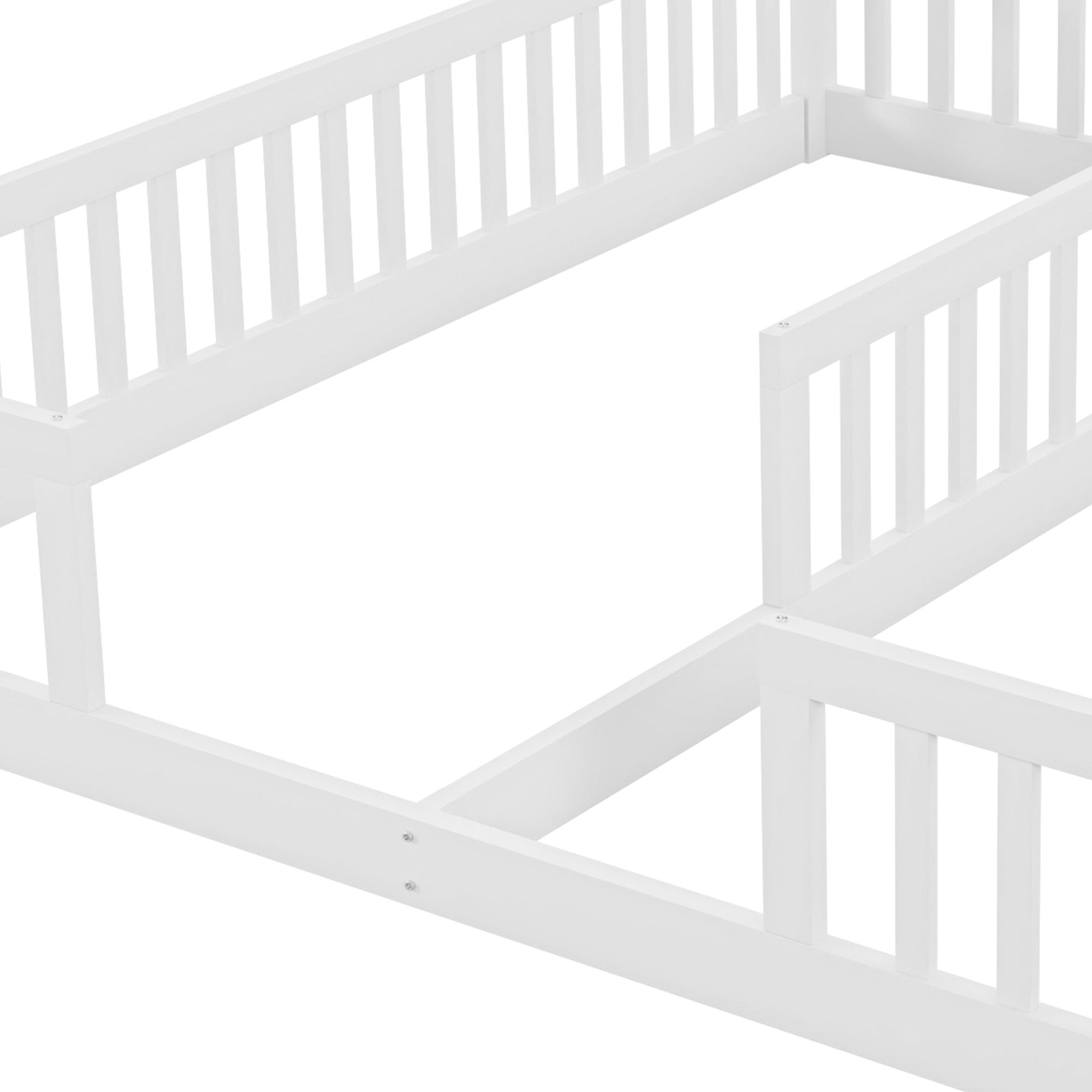 Cama de criança 2x90x200cm em madeira maciça - com grades - sem base de ripas - Branco - 6