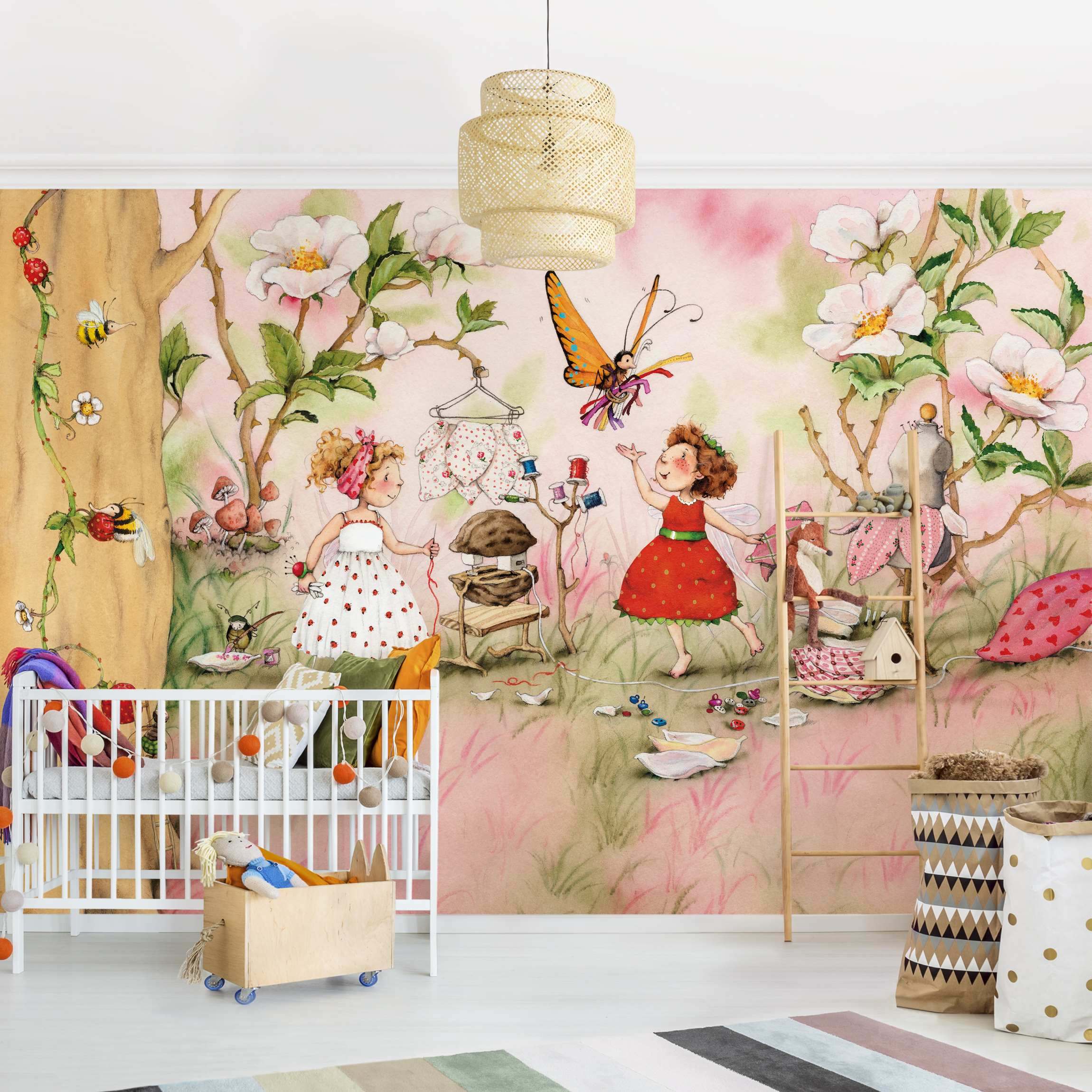 Papel pintado fotomural ilustración niños acuarela arte 41 - habitación infantil niña bebé - tnt 288 x 190 cm adhesivo