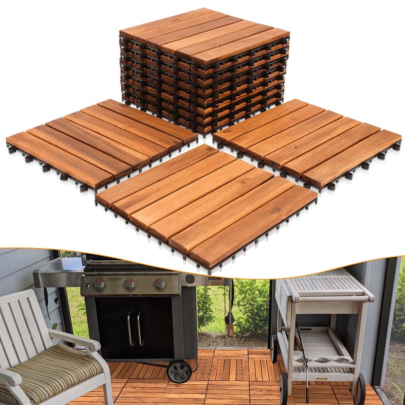 IKEA RUNNEN Terrasse d'extérieur, bois massif, marron 9 carrés Ft. PACK