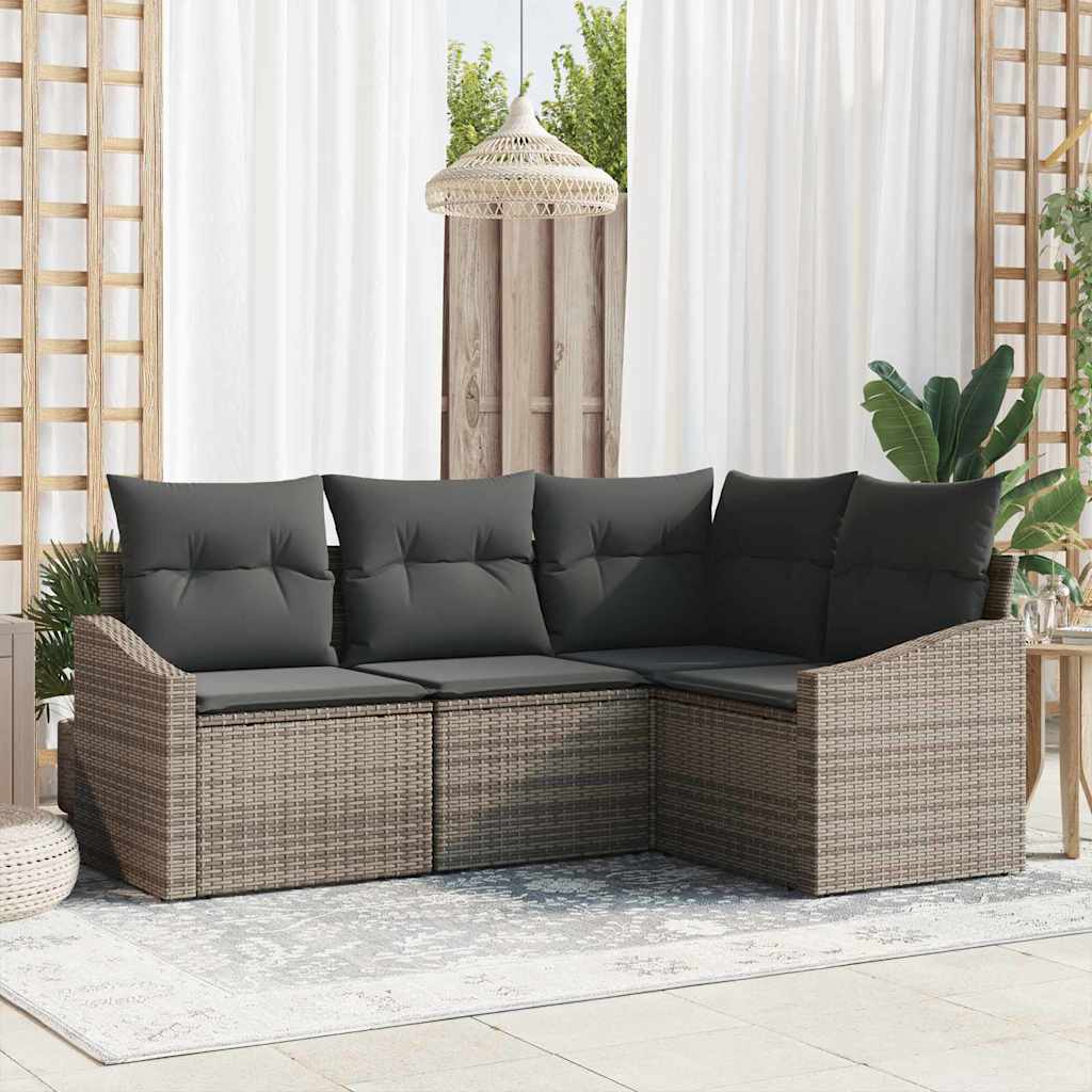 Zestaw Sof z poduszką 4 pcs Szary polirattan vidaXL