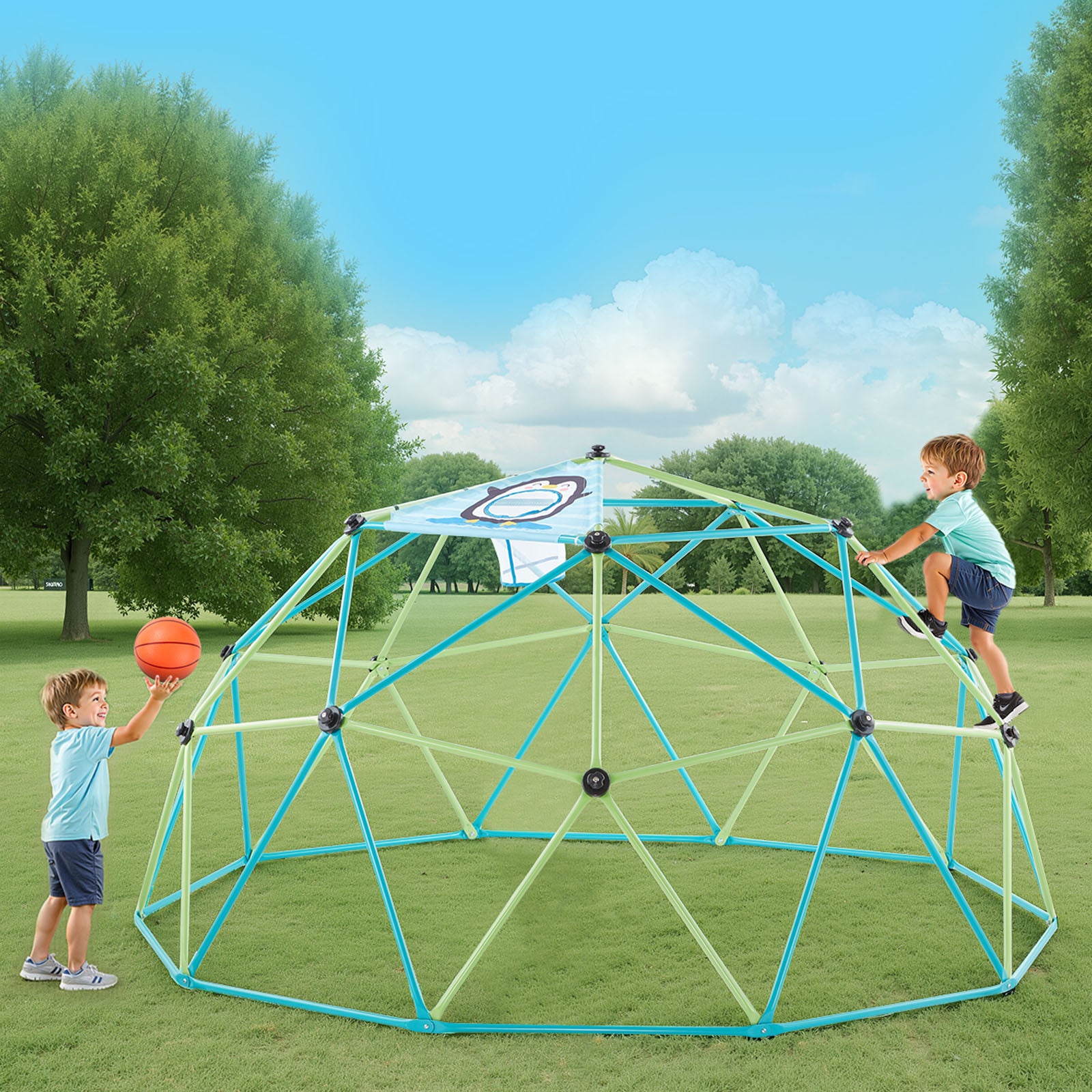 Dôme d'escalade,VEVOR 3 m pour enfants,capacité charge de 453 kg,avec filet pieuvre et 2 ballons de basket,facile à monter,pour garçons et filles - 8