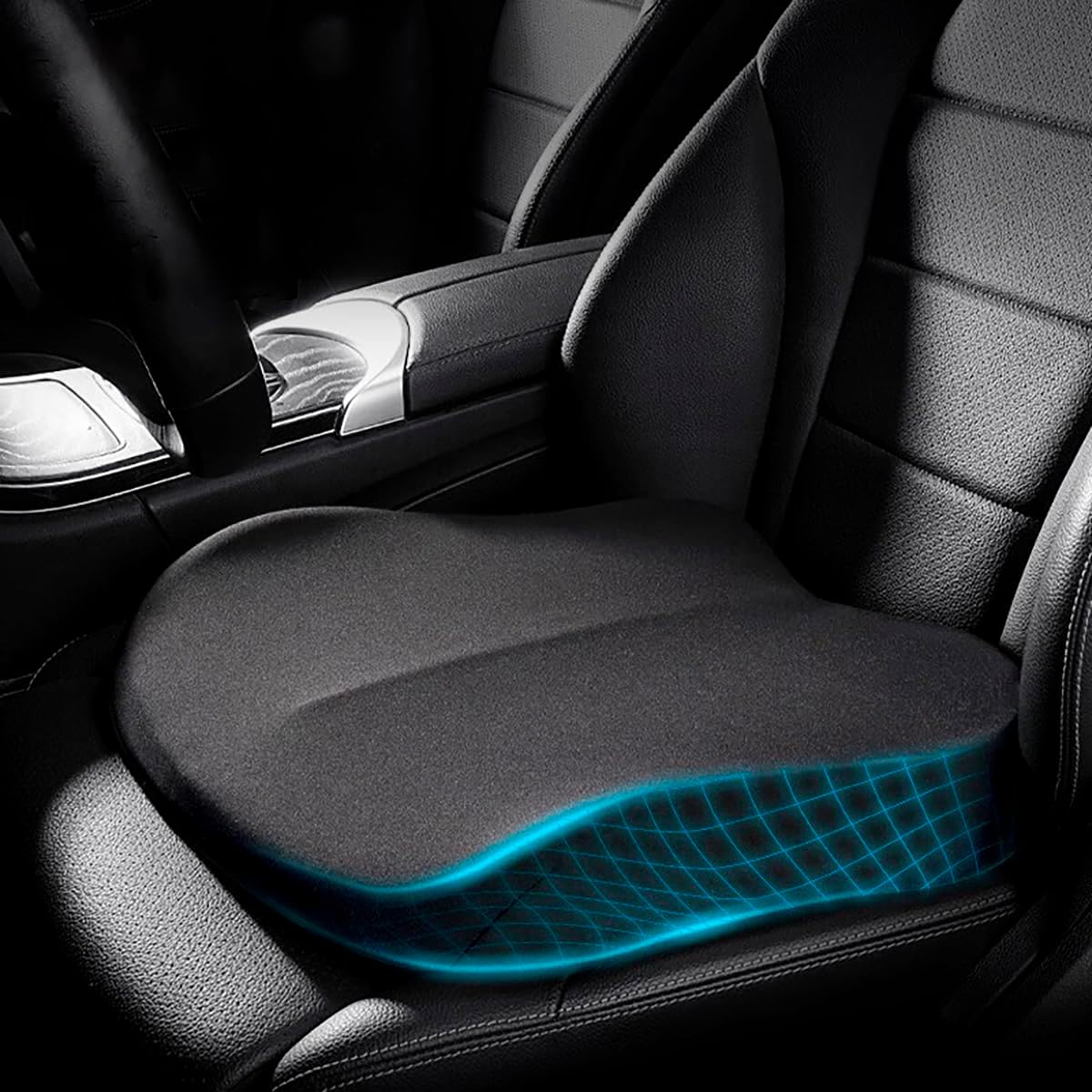Coussin Rehausseur Gonflable Pour Voiture - Sans Dossier, Portable, Noir (37x49x2 Cm Gonflé)