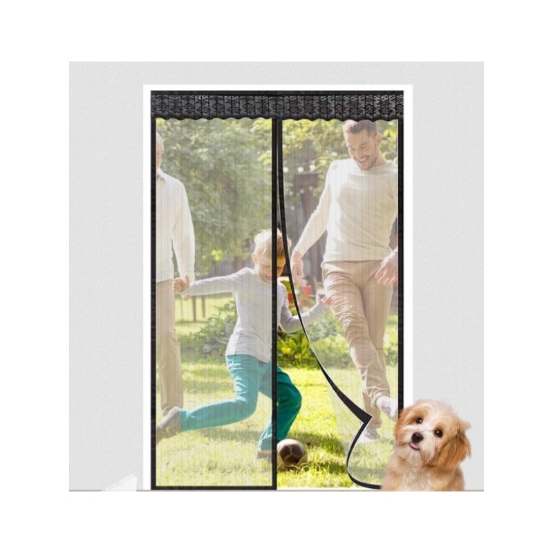 Czarny - Magnetyczna Moskitiera na Drzwi i Okna 90x210 cm, Automatyczne Zamykanie, Przesuwne Drzwi Szklane