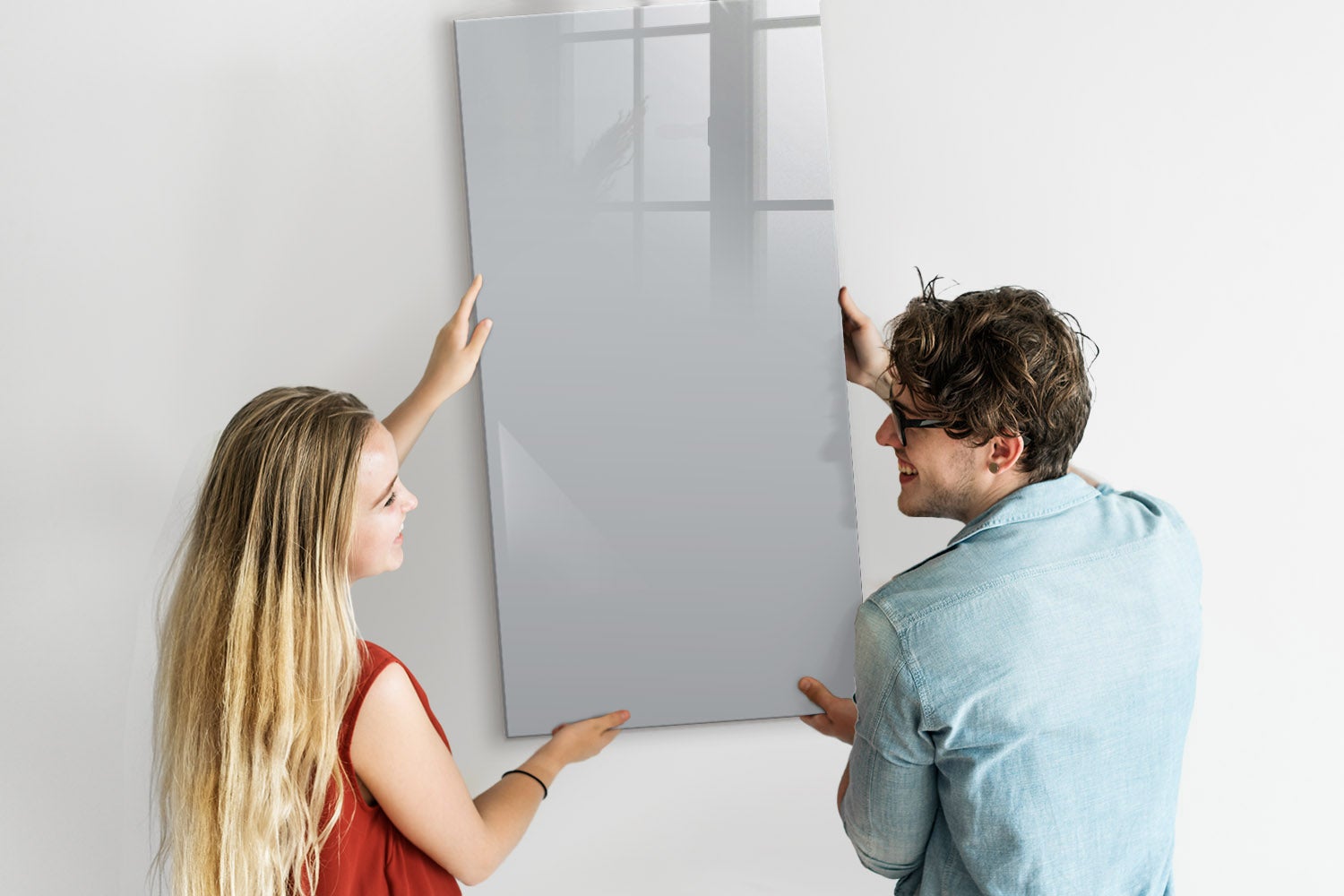 Tableau magnétique mural, Tulup - 60x120 cm - Couleur gris clair, 5 aimants, une éponge, un marqueur noir - 2