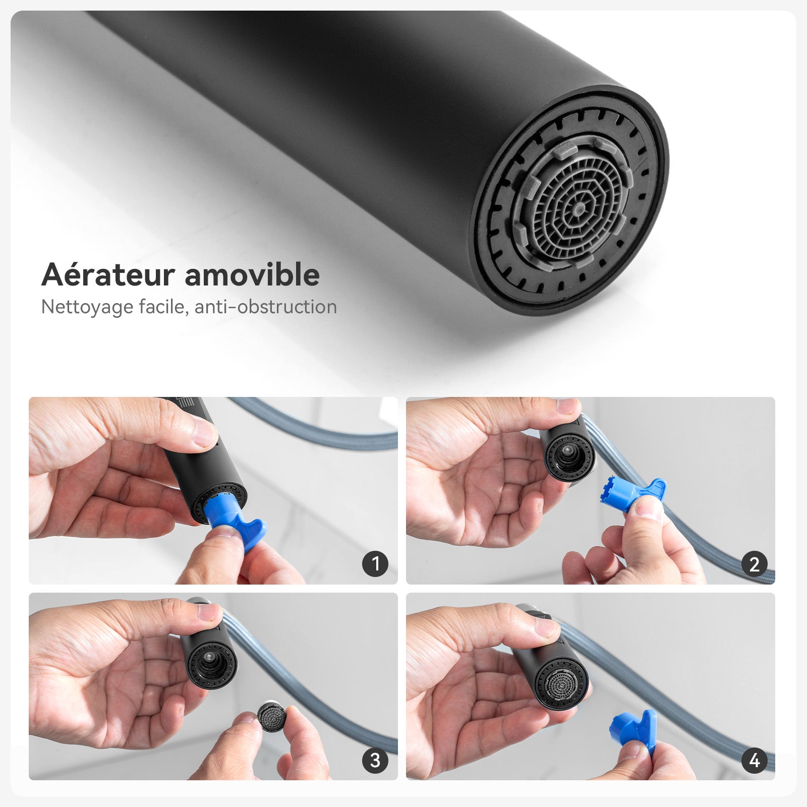 Robinet de Cuisine avec Douchette Extractible Mitigeur de Cuisine avec 2 Types de Jet D'eau Robinet d'évier en Inox Noir - 4