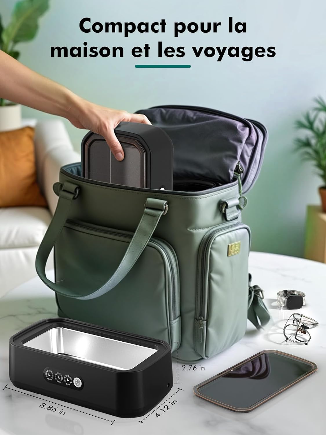 Nettoyeur à ultrasons, 48 ​​kHz, 650 ml, à une touche, adapté au nettoyage des lunettes, bijoux et prothèses dentaires - 7