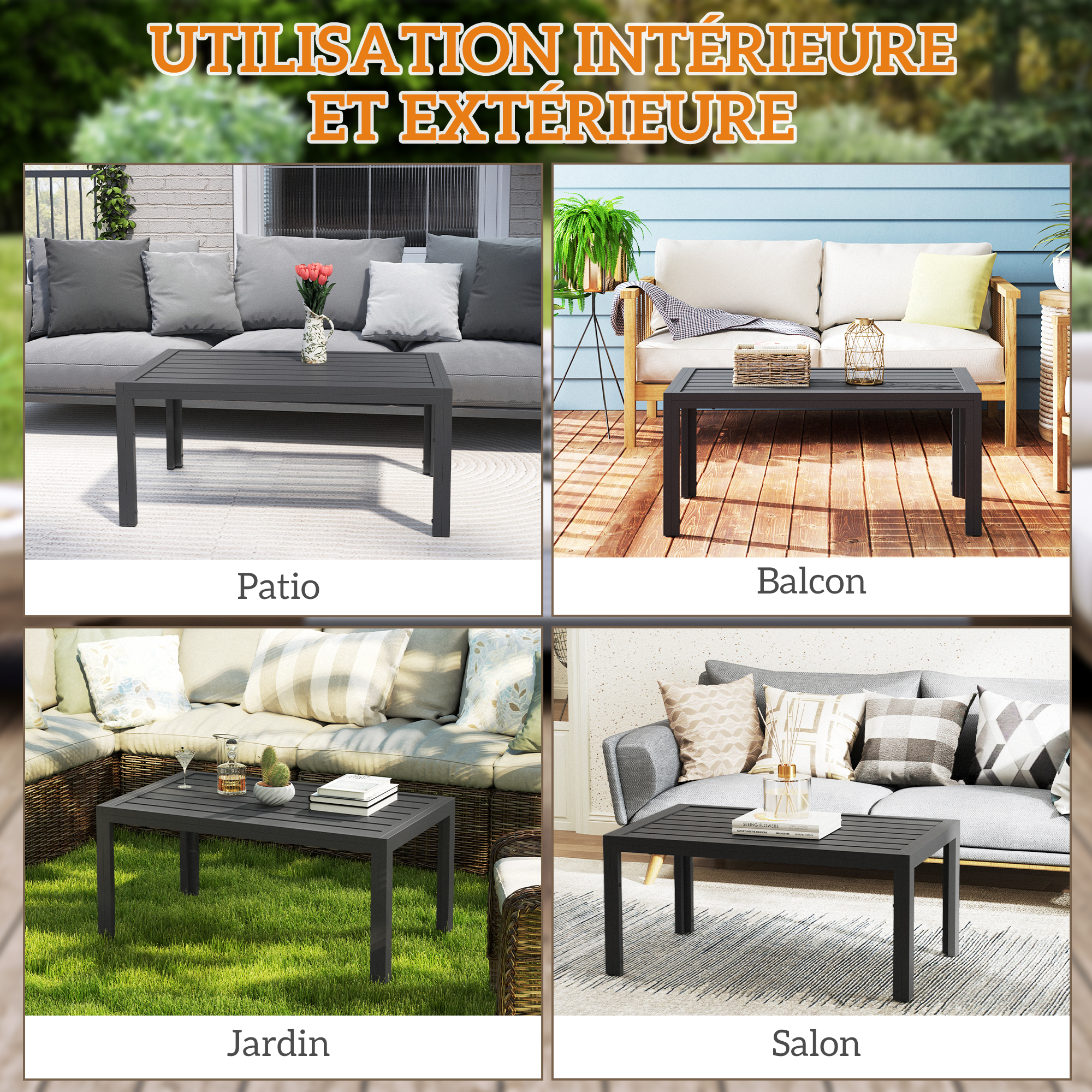 Table basse de jardin acier Outsunny - 5