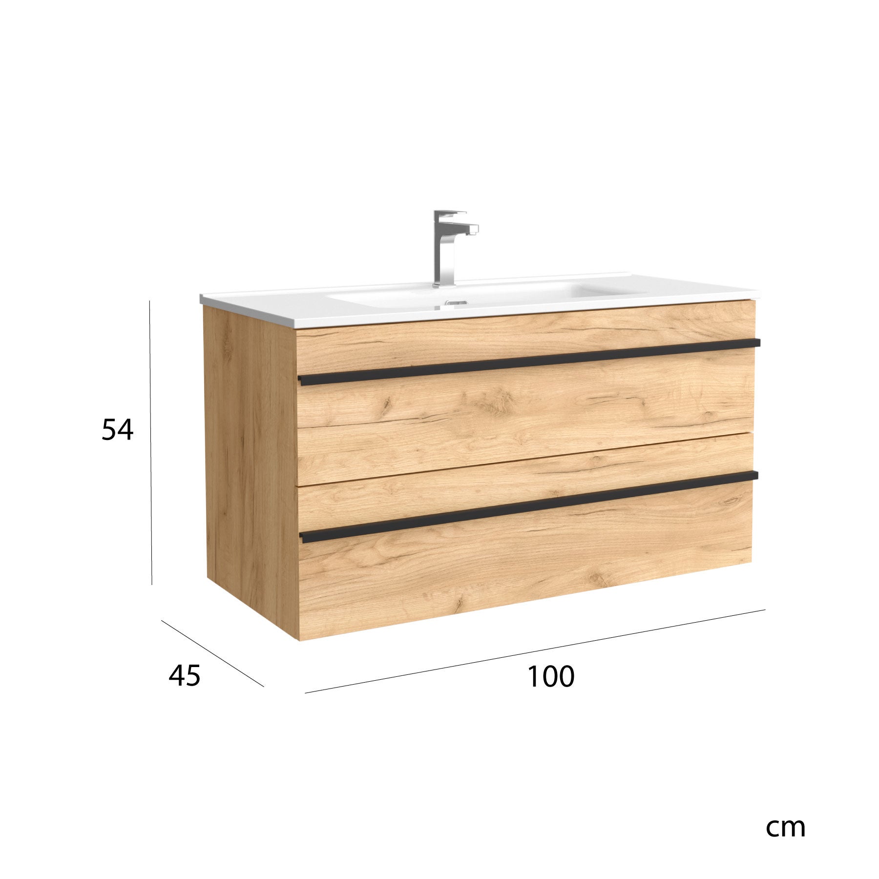 Meuble de salle de bain BORN 100cm Chêne | Vasque Porcelaine - 5