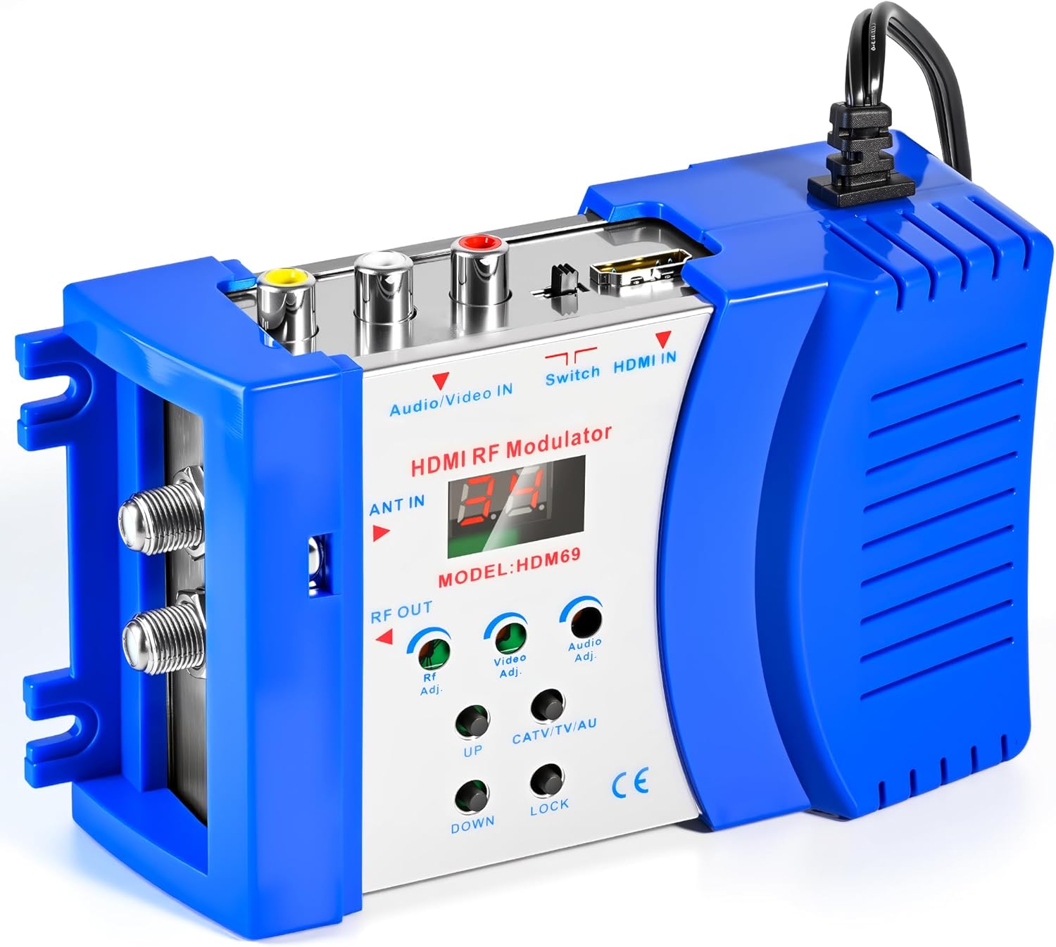 RF HDMI-modulator, HDM69 Digitale AV Naar RF-converter VHF UHF PAL Standaard Draagbare Modulator voor EU 100-240V Instelbaar Uitgangsniveau