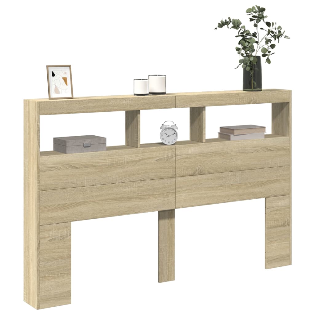 Armoire tête de lit | Tête de lit pour lit adult | Décoration murale avec LED chêne sonoma 160x17x102 cm CFW51201 - 5