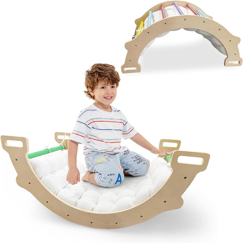 Łuk wspinaczkowy z miękką poduszką, trójkąt wspinaczkowy do kołysania, wspinaczki i raczkowania, drewniane rusztowanie do wspinaczki(kolorowy)