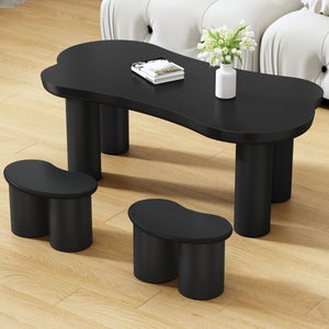 REXO Tavolino irregolare a forma di nuvola, 97 cm di lunghezza, 67 cm di larghezza, 32 cm di altezza, MDF con base in feltro, superficie verniciata, tavolino da caffè creativo