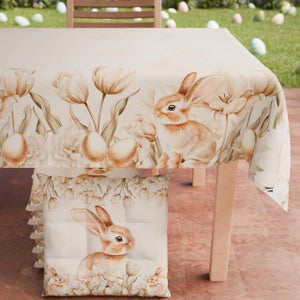 Softalker Tovaglia di Pasqua 80x80 cm Quadrata Centrotavola a Quadretti con Coniglietti e Uova Tovaglie Antimacchia Eleganza Perfetta per la Tavola Festiva per Primaverile,Compleanno,Esterno,Picnic