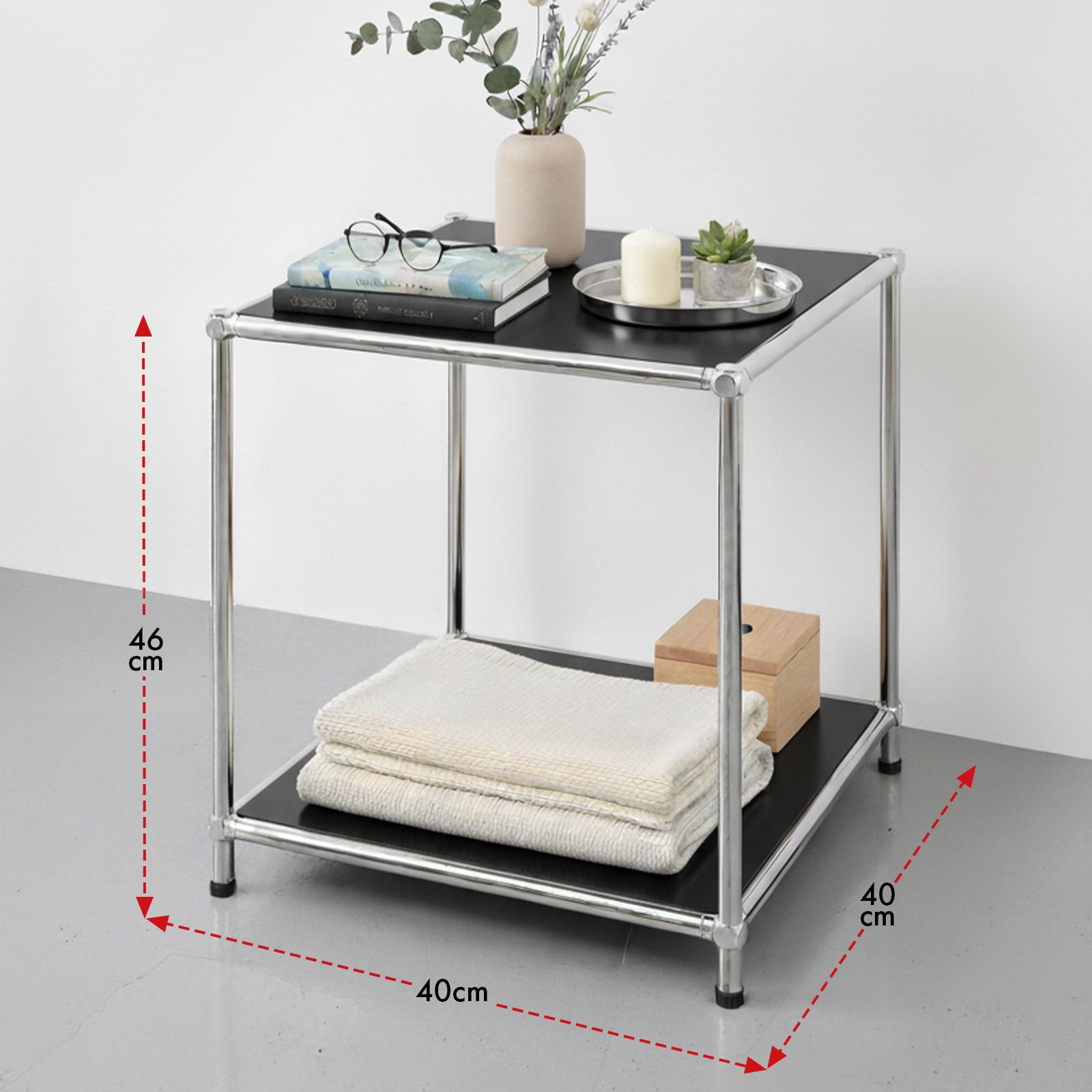 Étagère métal chromé design épuré, Concept Epuré MK-012 : 2 étages, L40 x P40 x H46 cm, Noir - 3
